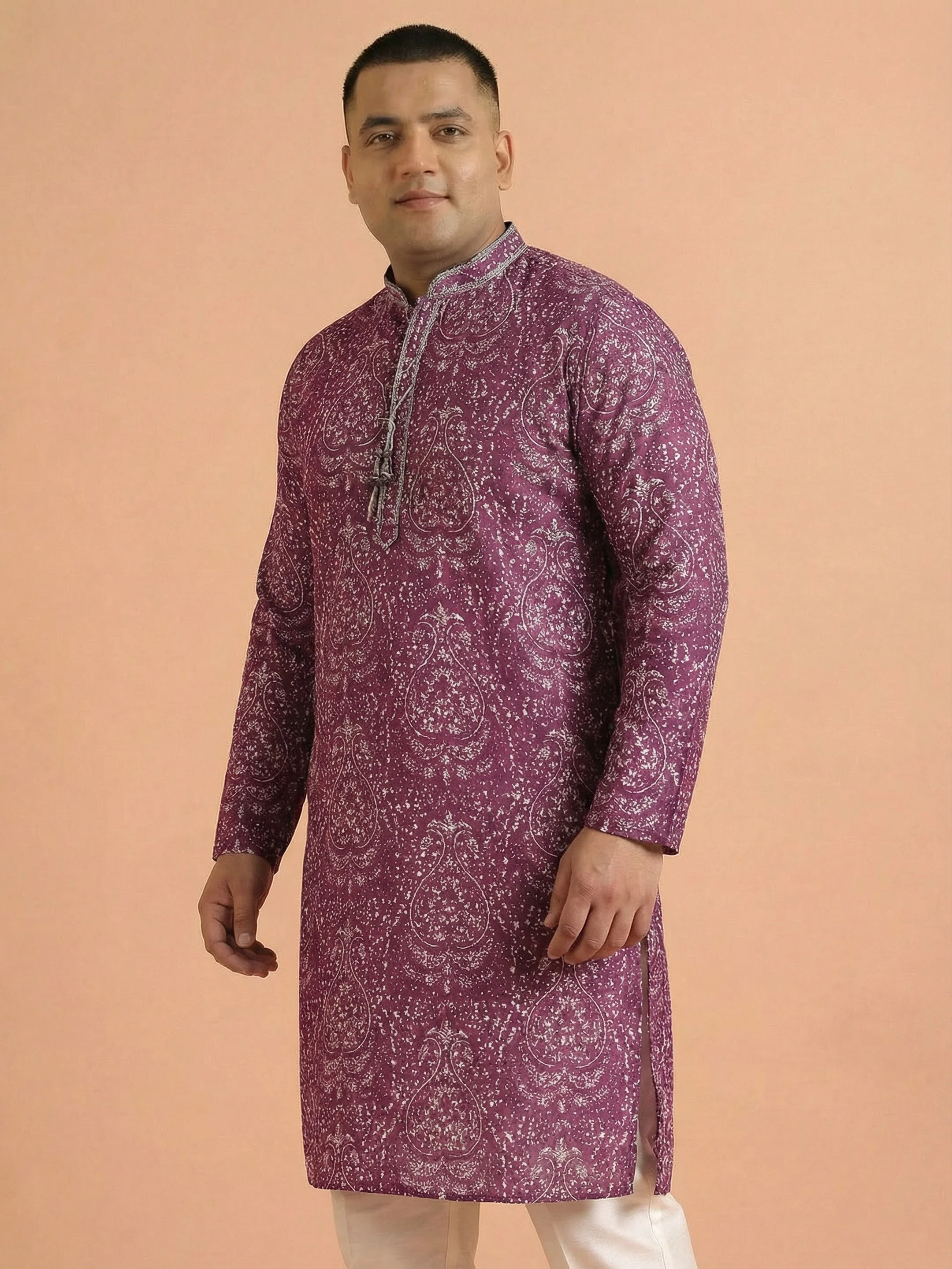 Magenta Art Silk Paisley Printed Kurta - Image 5
