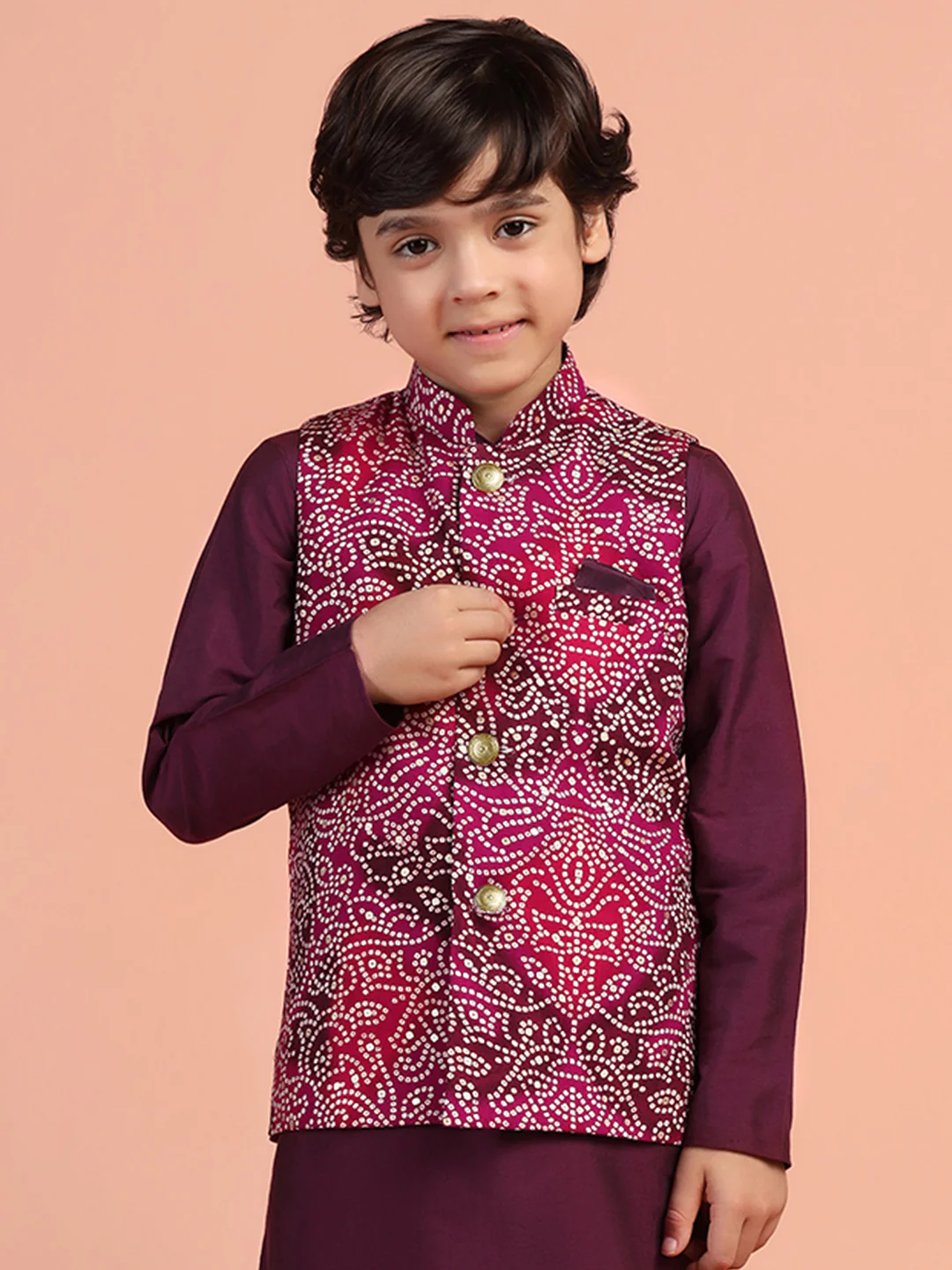 Maroon Bandhani Printed Jacket