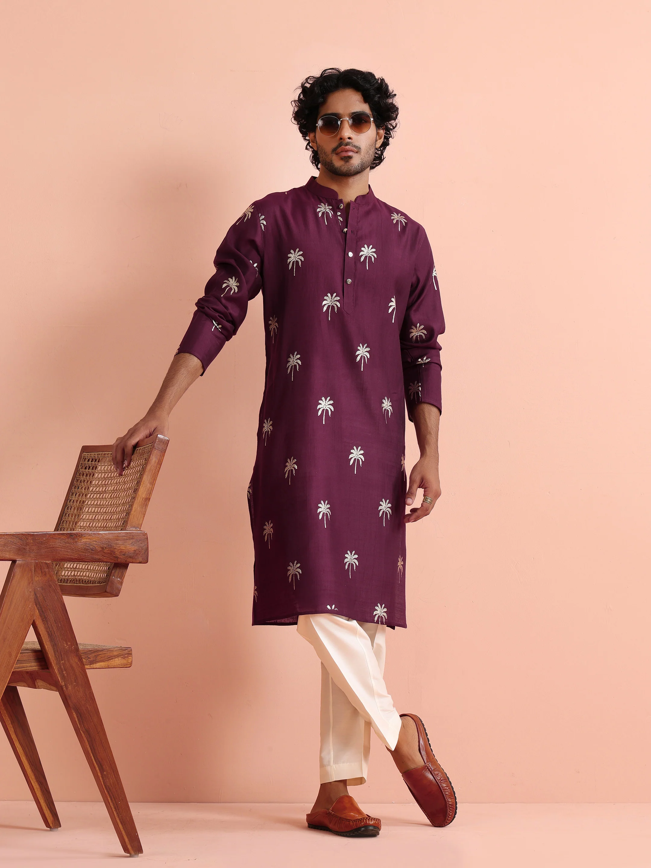 Maroon Printed Kurta Trouser Set