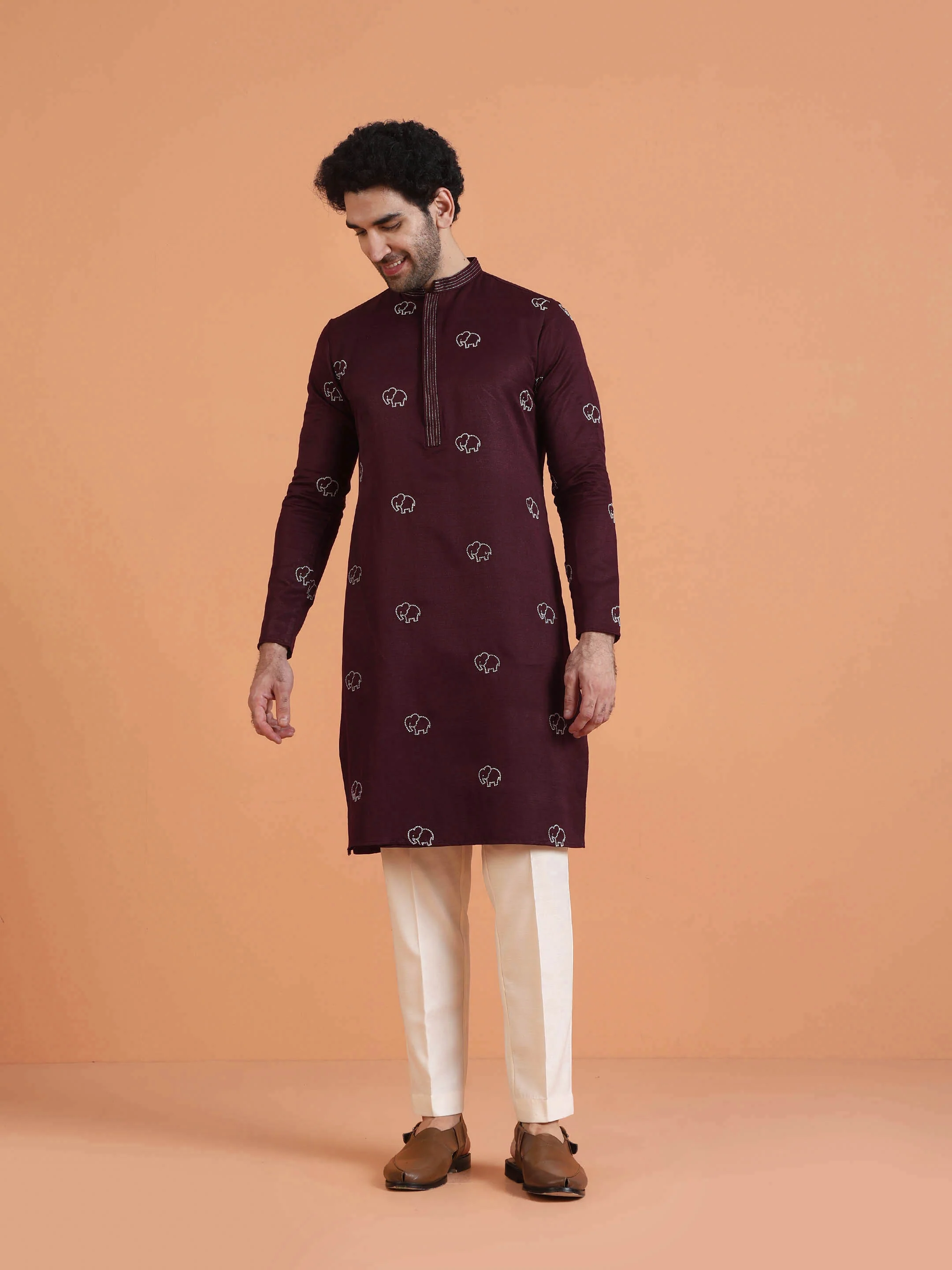 Maroon Embroidered Kurta with Cream Trouser Set – Elegant Festive Wear - Image 8