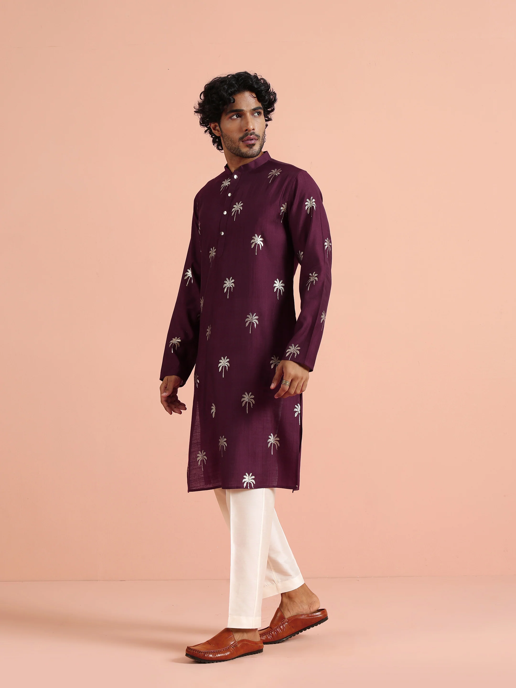Maroon Polyrayon Gold Printed Kurta - Image 3