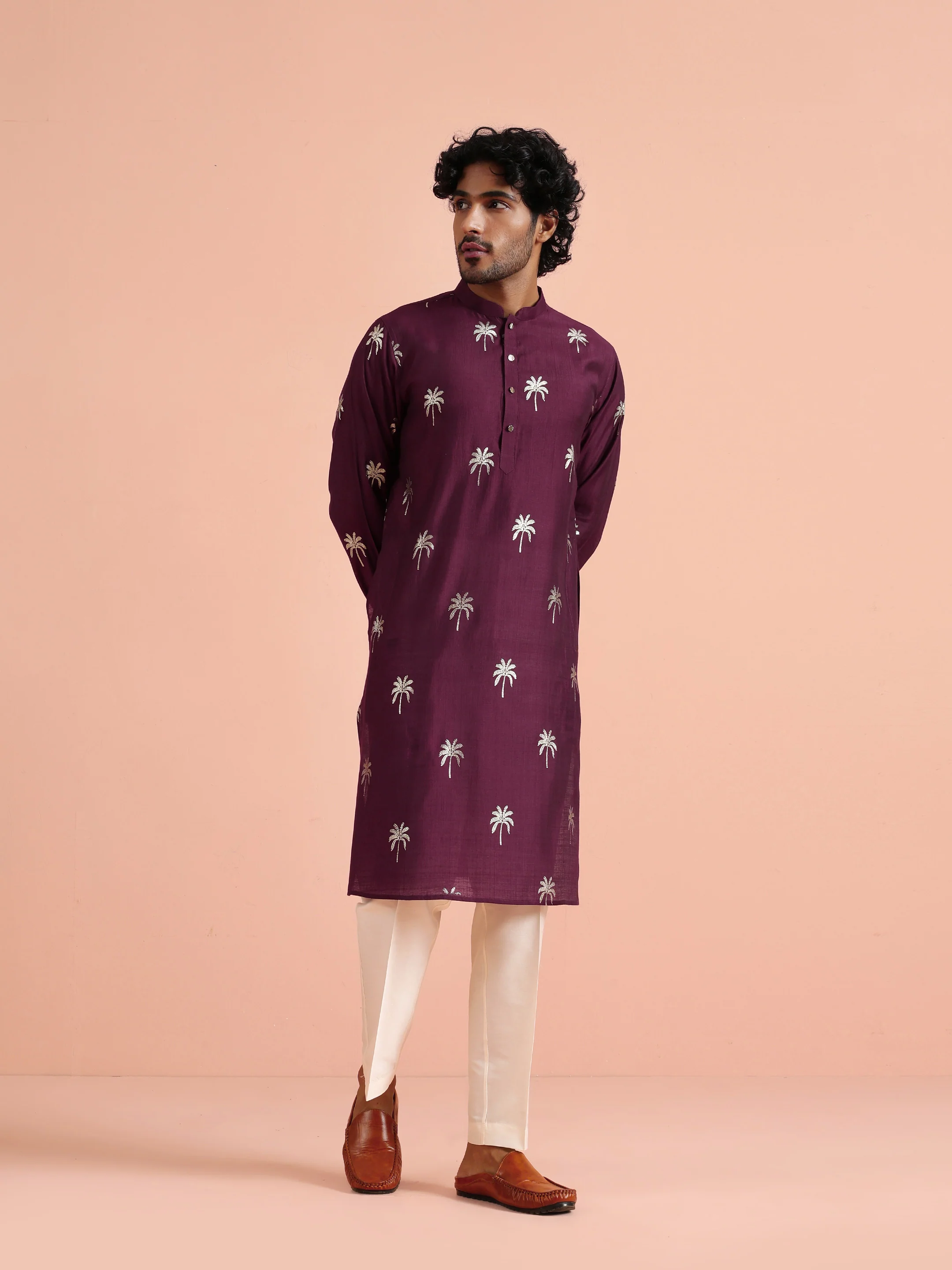 Maroon Polyrayon Gold Printed Kurta - Image 7