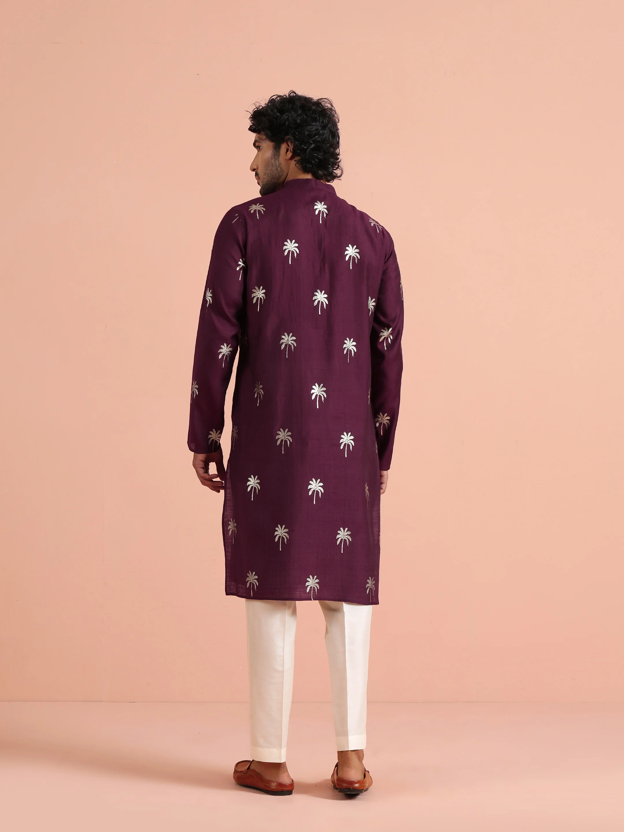 Maroon Polyrayon Gold Printed Kurta Trouser Set - Image 4