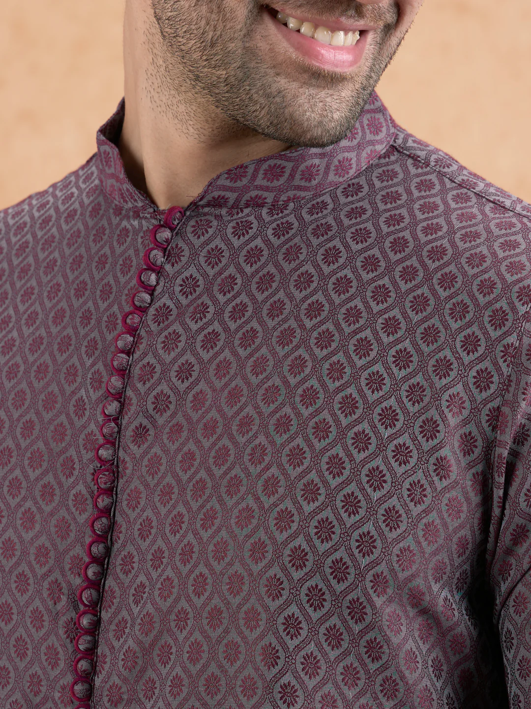 Maroon Silk Blend Jacquard Kurta - Image 5