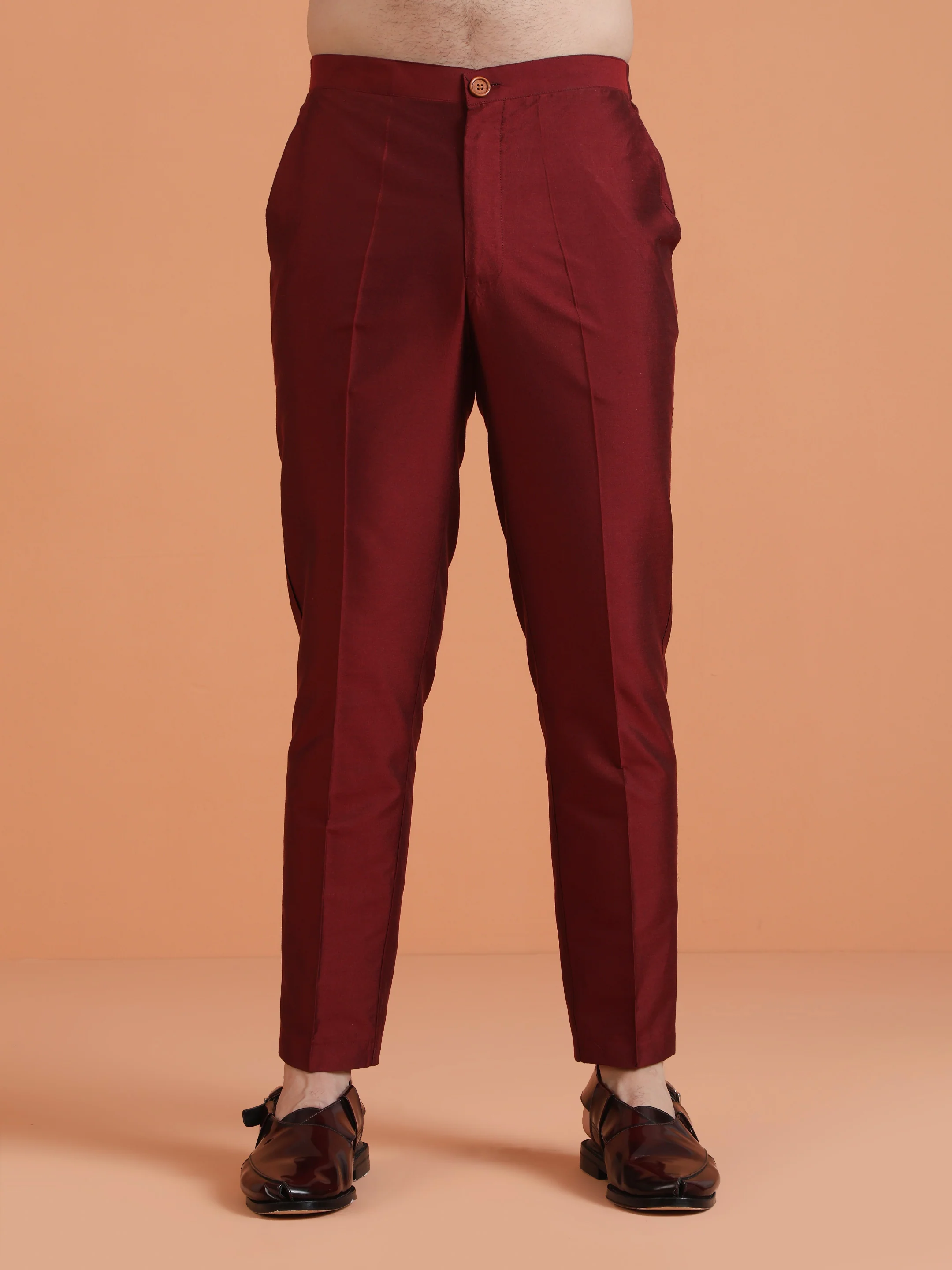 Maroon Silk Blend Solid Trouser