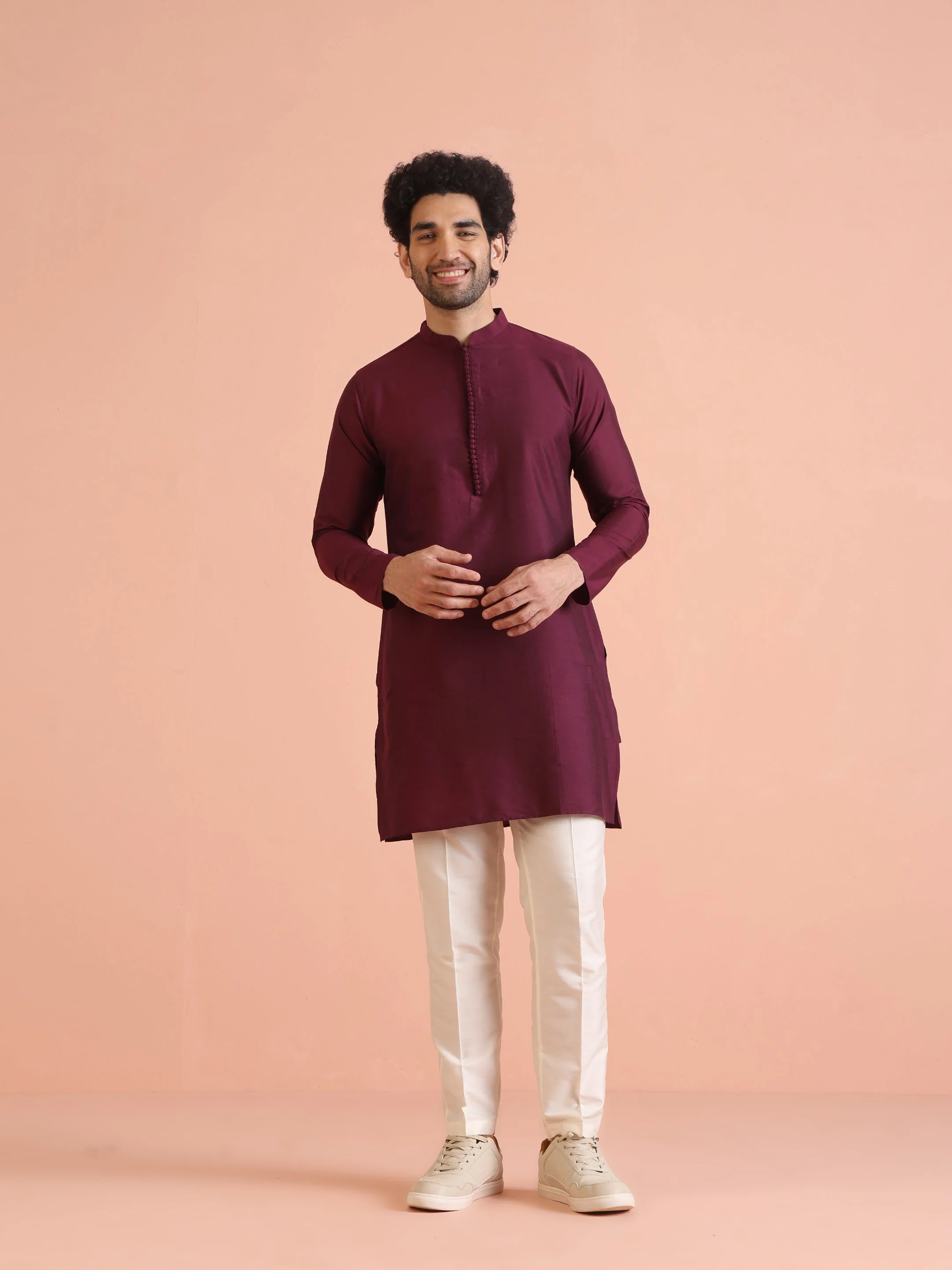 Maroon Solid Silk Blend Kurta for Men – Elegant Festive Ethnic Wear - Image 2