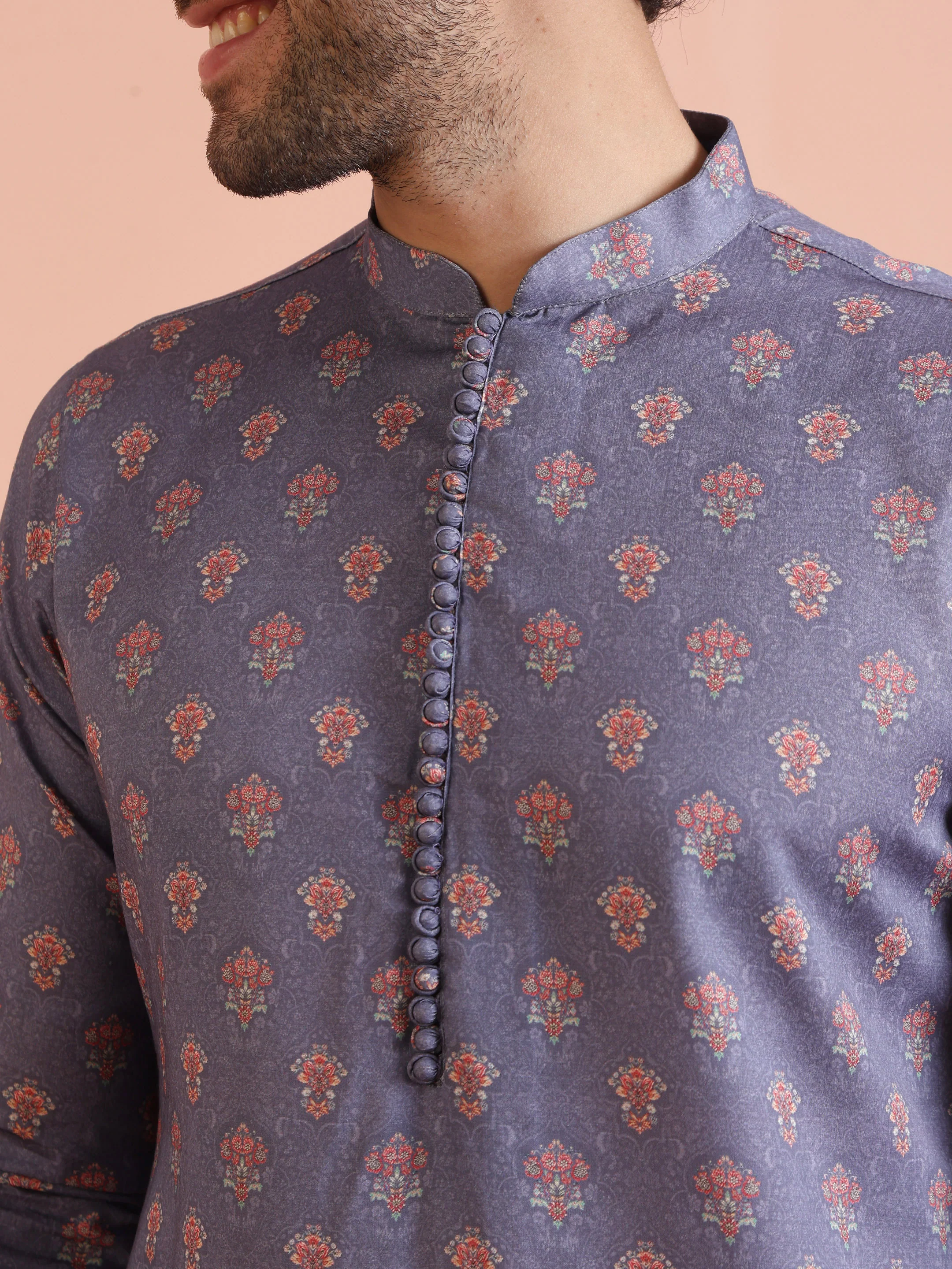 Mauve Silk Blend Printed Long Kurta - Image 5