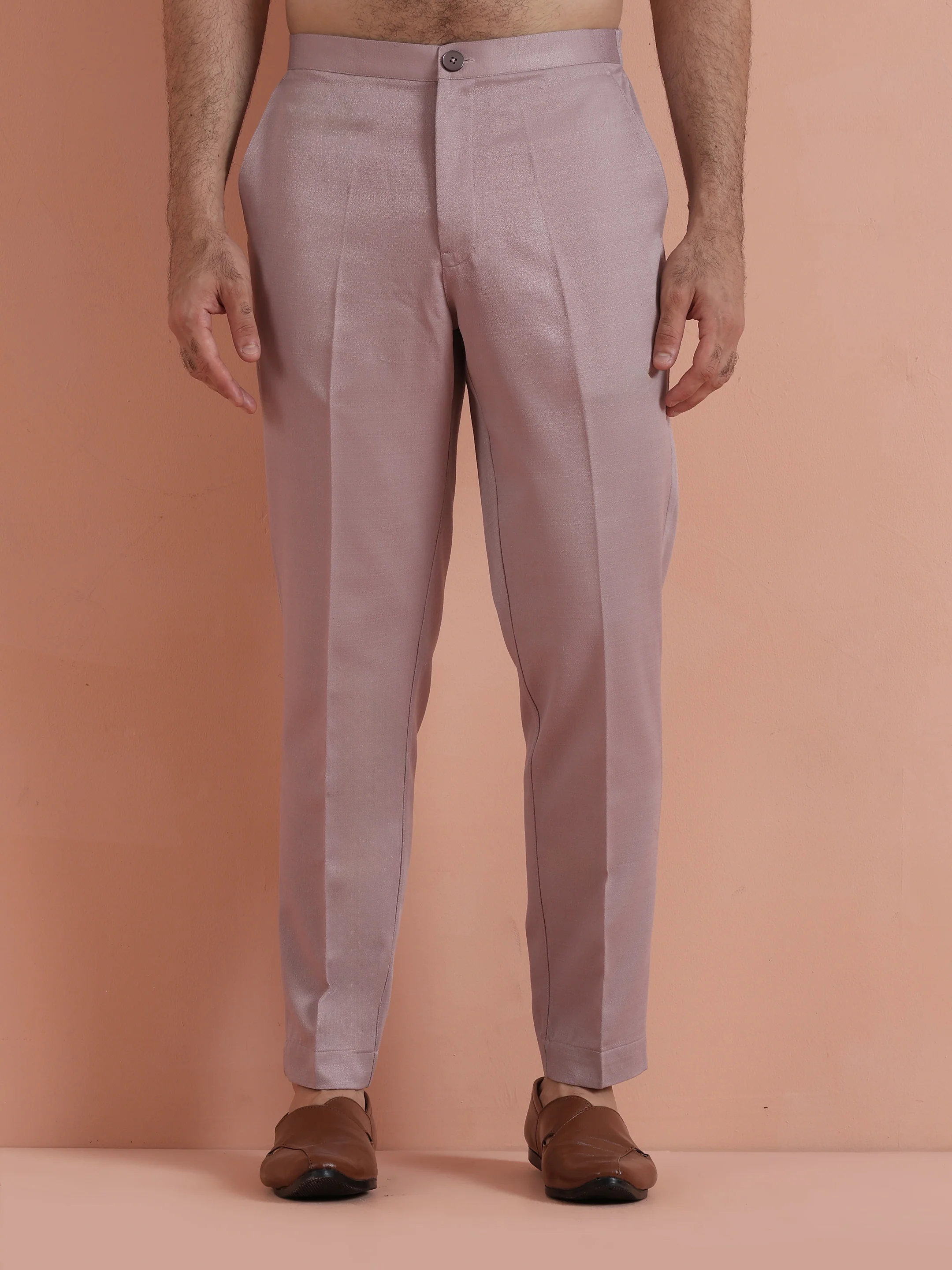 Mauve Silk Blend Solid Mid Kurta Trouser Set - Image 6