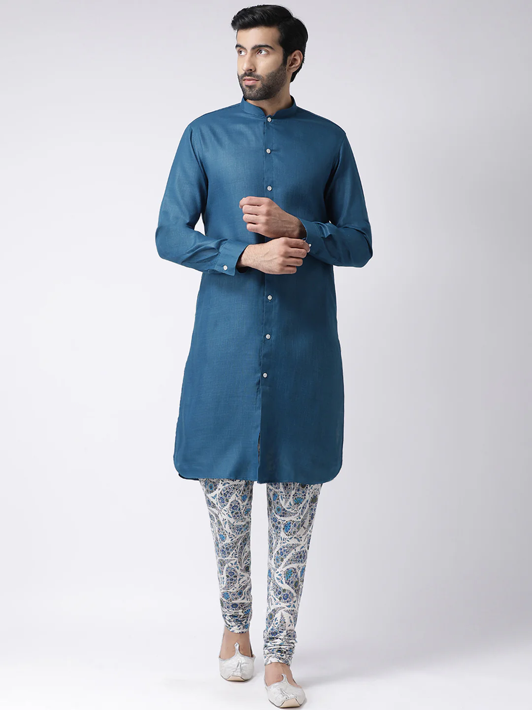 Men Blue Solid Ethnic Motifs Kurta