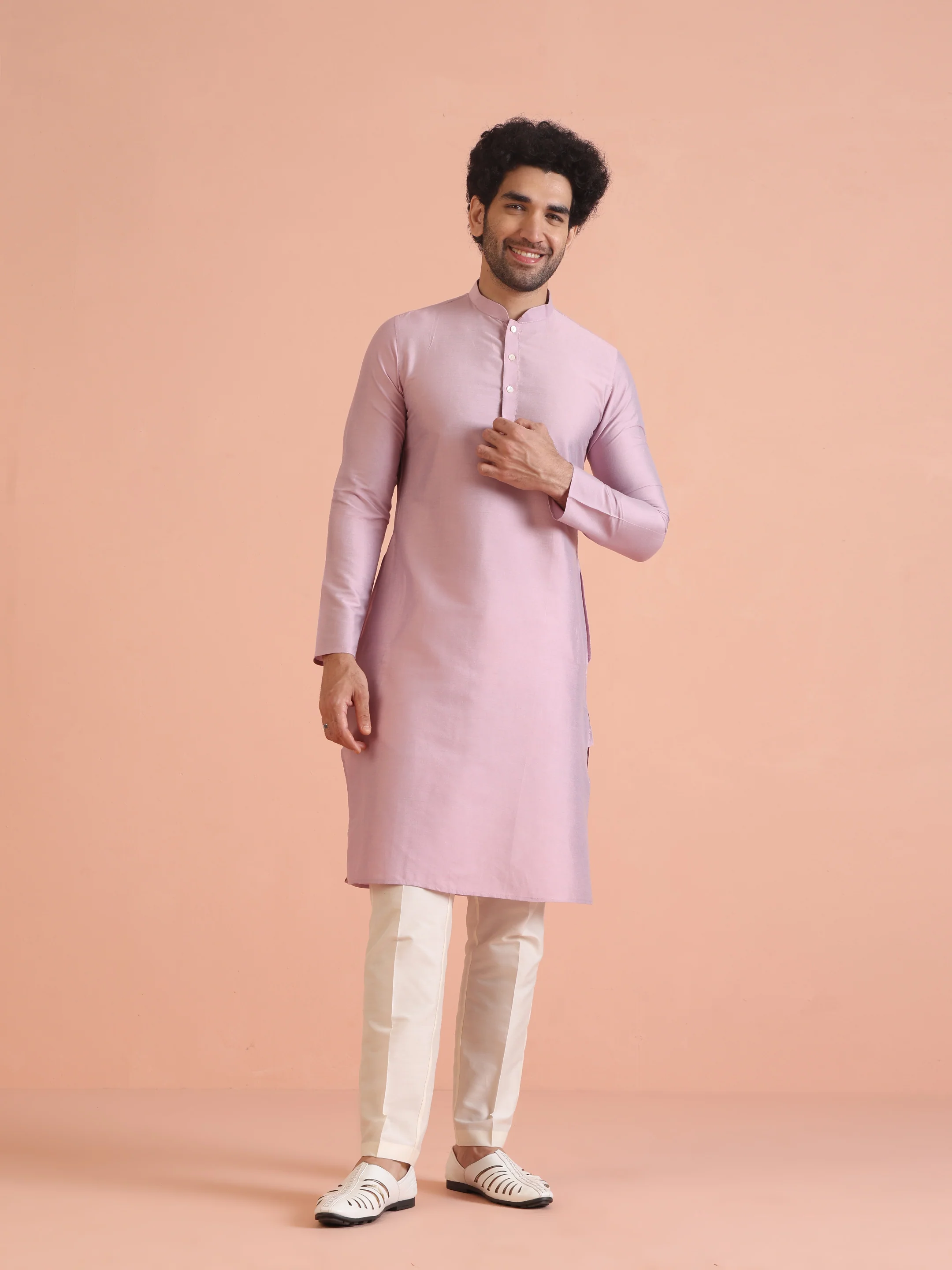 Light Pink Cotton Silk Kurta Trouser Set â€“ Solid Ethnic Outfit â€“ Festive Minimal Wear - Image 8