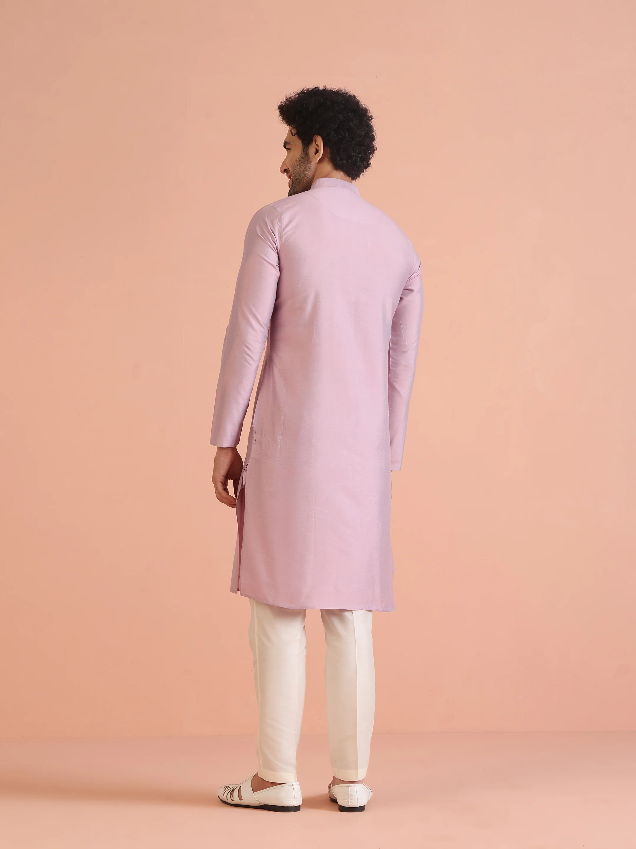 Light Pink Cotton Silk Kurta Trouser Set â€“ Solid Ethnic Outfit â€“ Festive Minimal Wear - Image 4