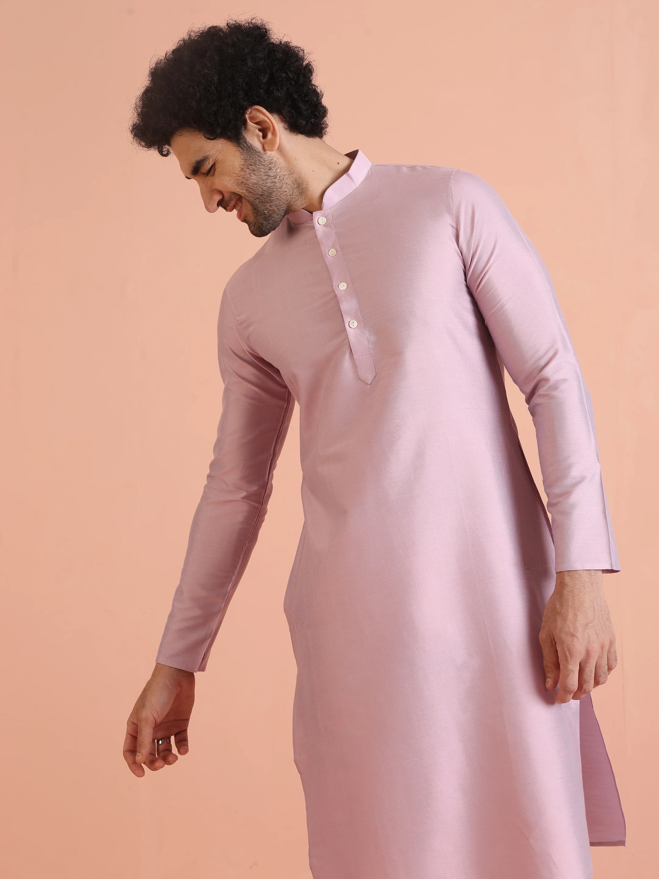 Light Pink Cotton Silk Kurta Trouser Set â€“ Solid Ethnic Outfit â€“ Festive Minimal Wear - Image 7