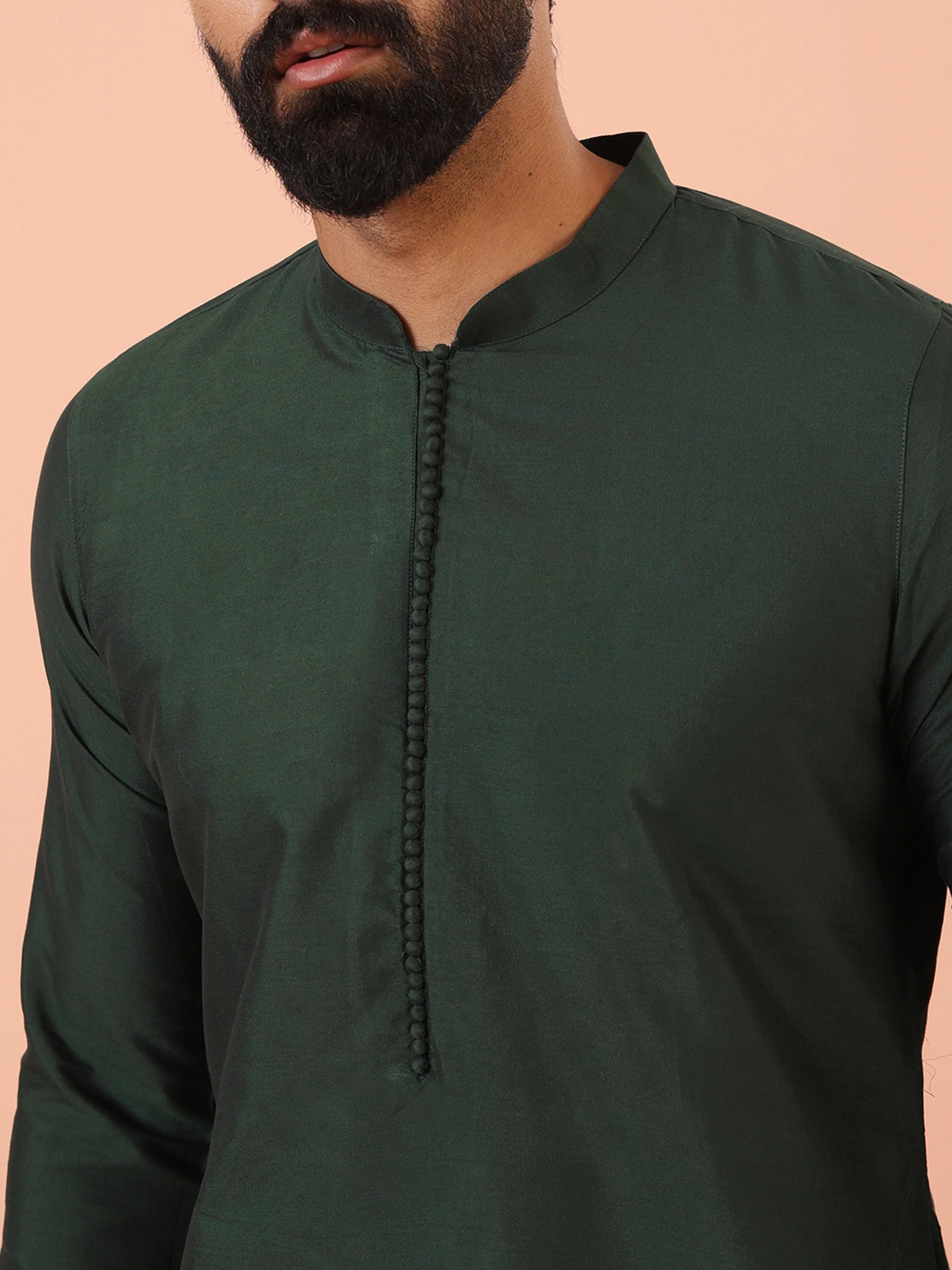 Men's Green Silk Blend Solid Mid Kurta with Trouser - Image 5