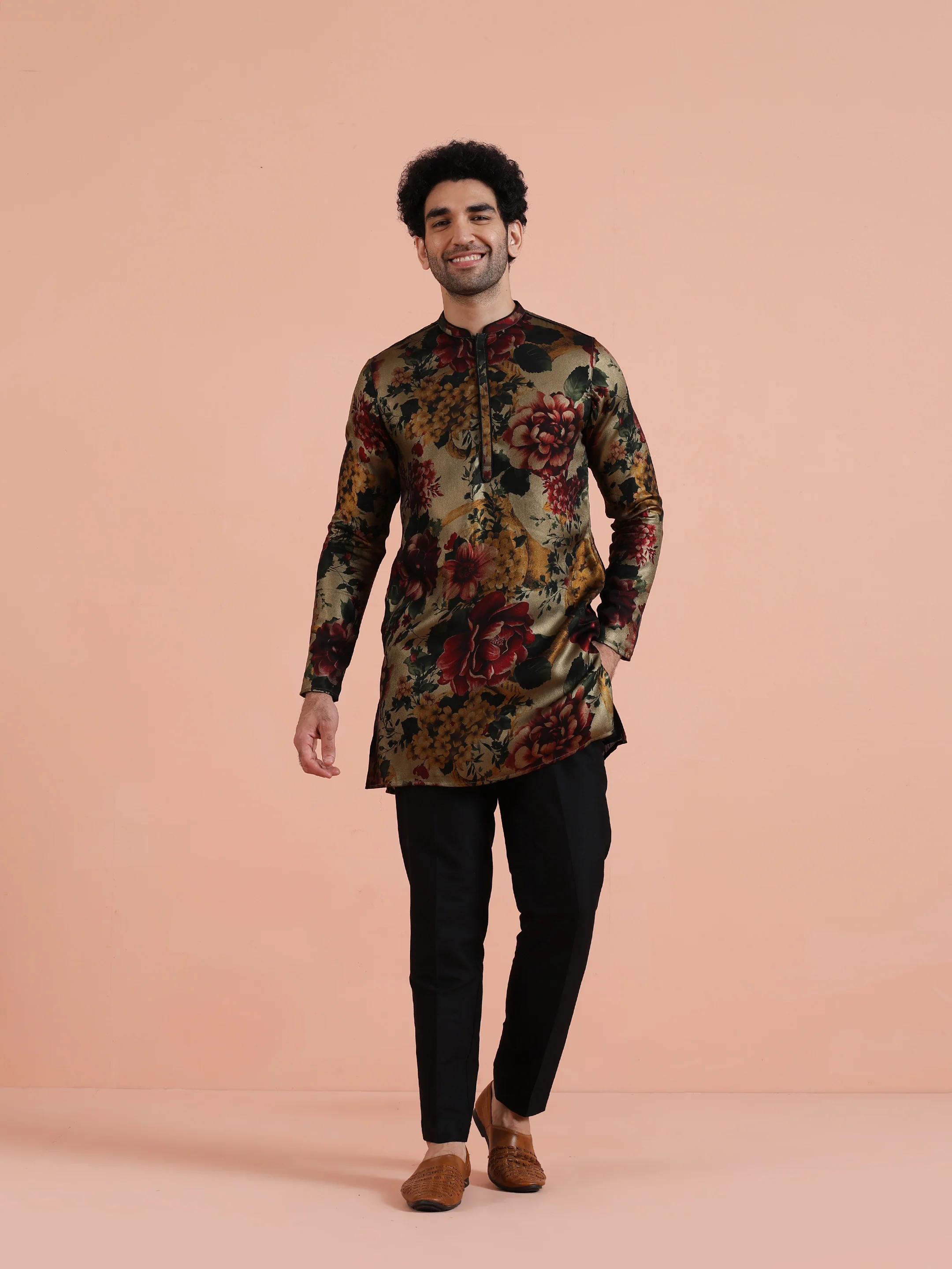 Multi-Color Floral Poly Silk Kurta Trouser Set - Image 7