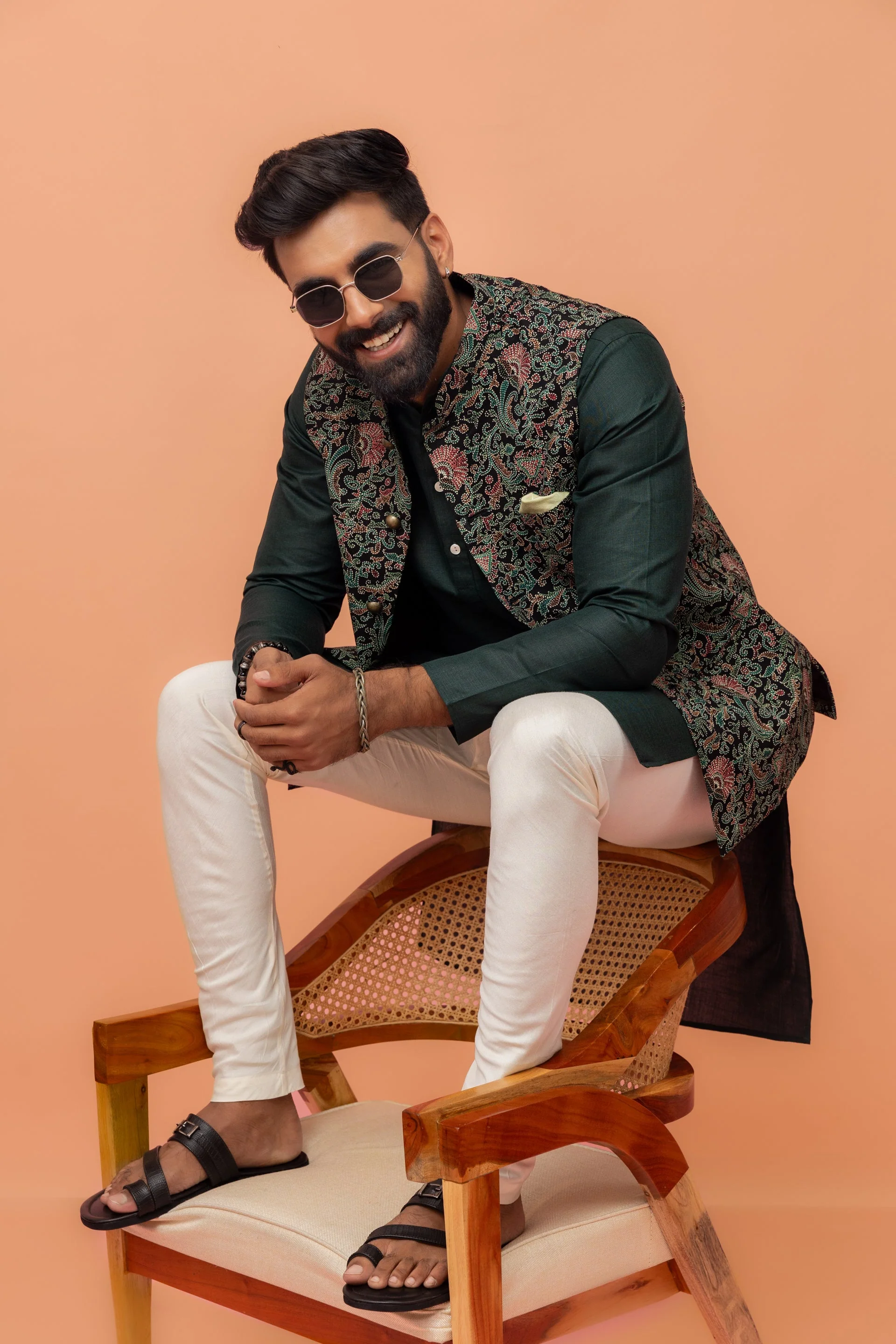 Multicolor Art Silk Embroidered Nehru Jacket with Kurta Churidar
