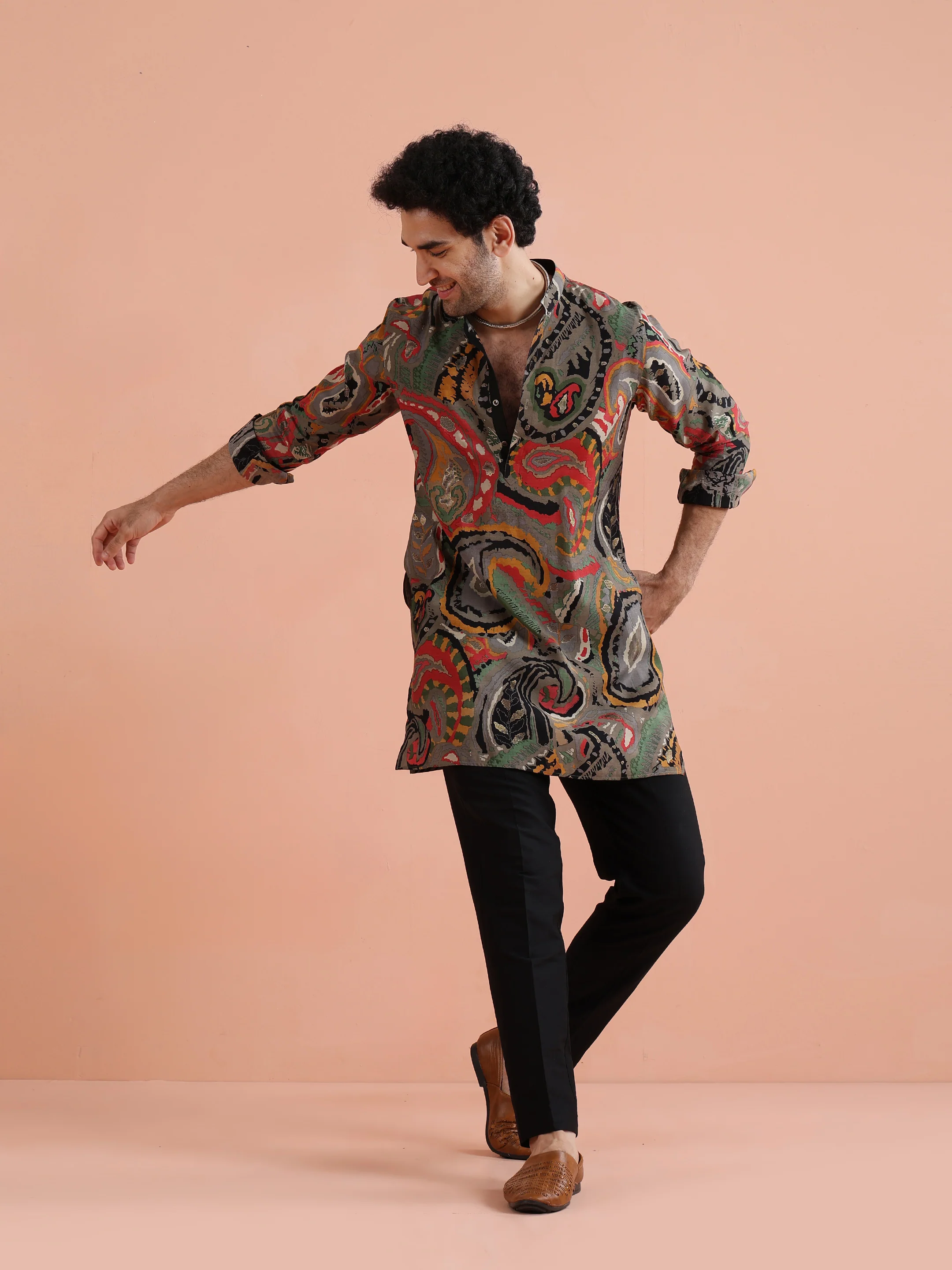 Multicolor Paisley Printed Mid Kurta Set