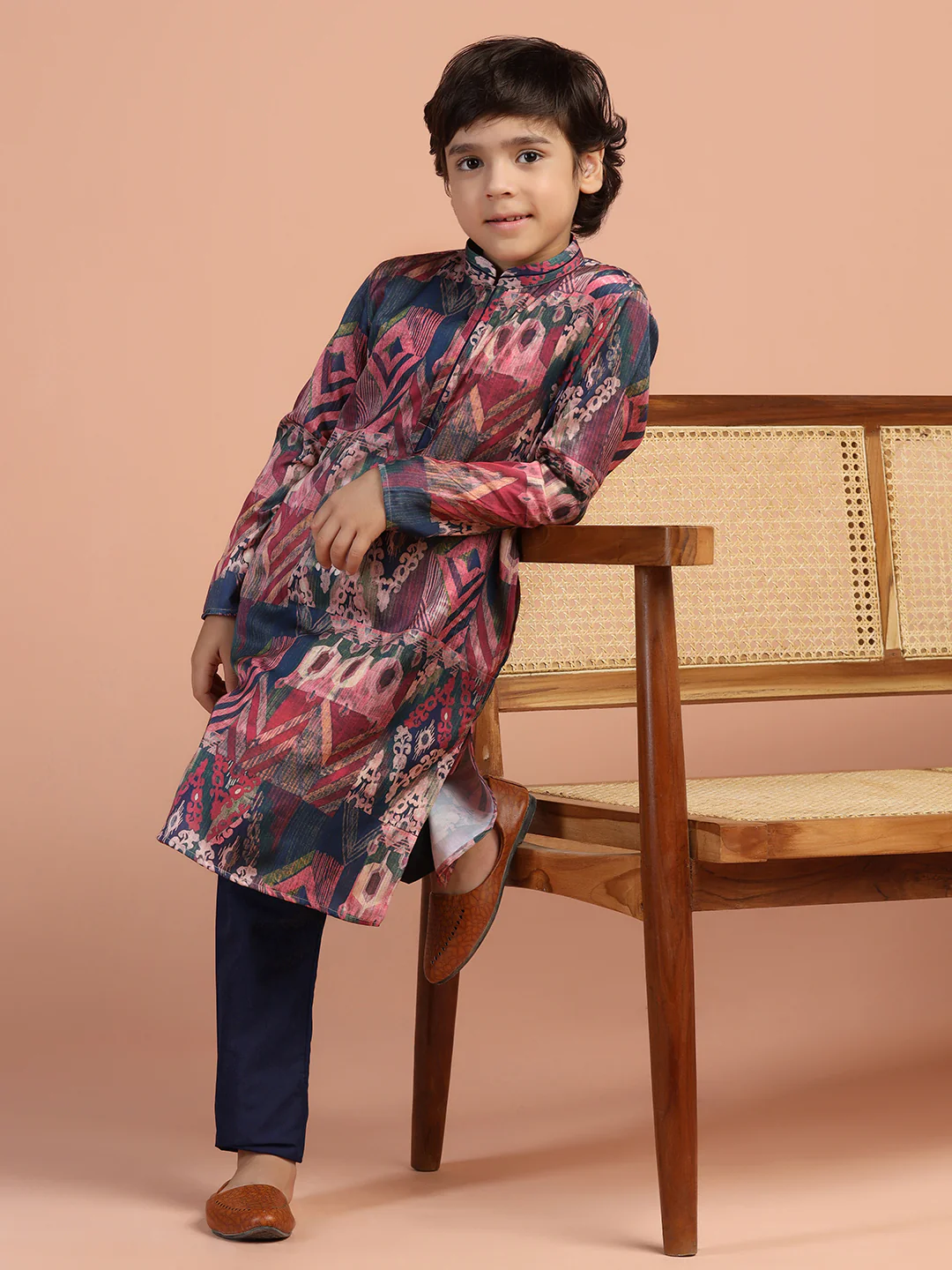 Multicolour Ikat Printed Kids Kurta Set