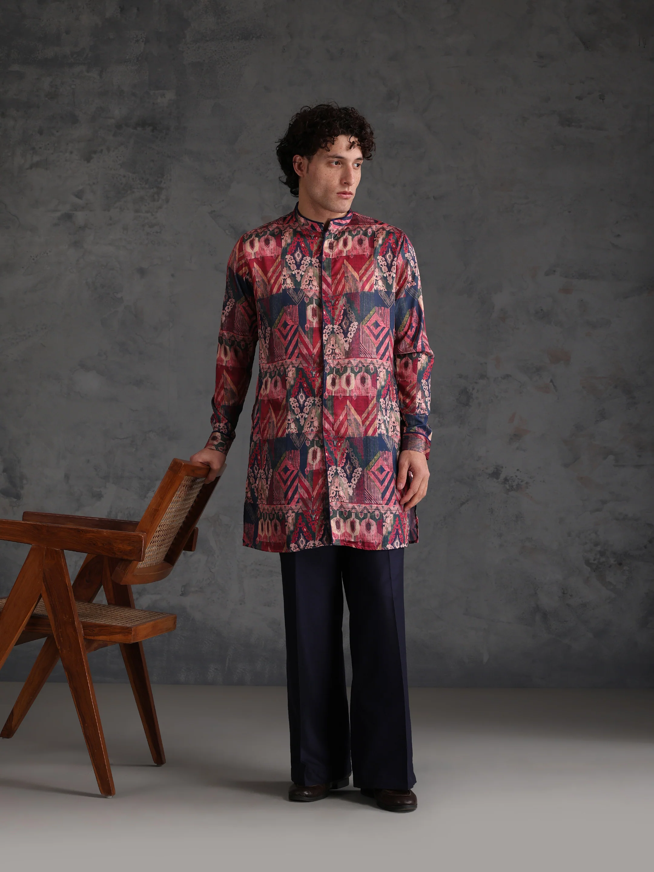 Multicolour Polyviscose Printed Mid Kurta Wide Leg Trouser Set