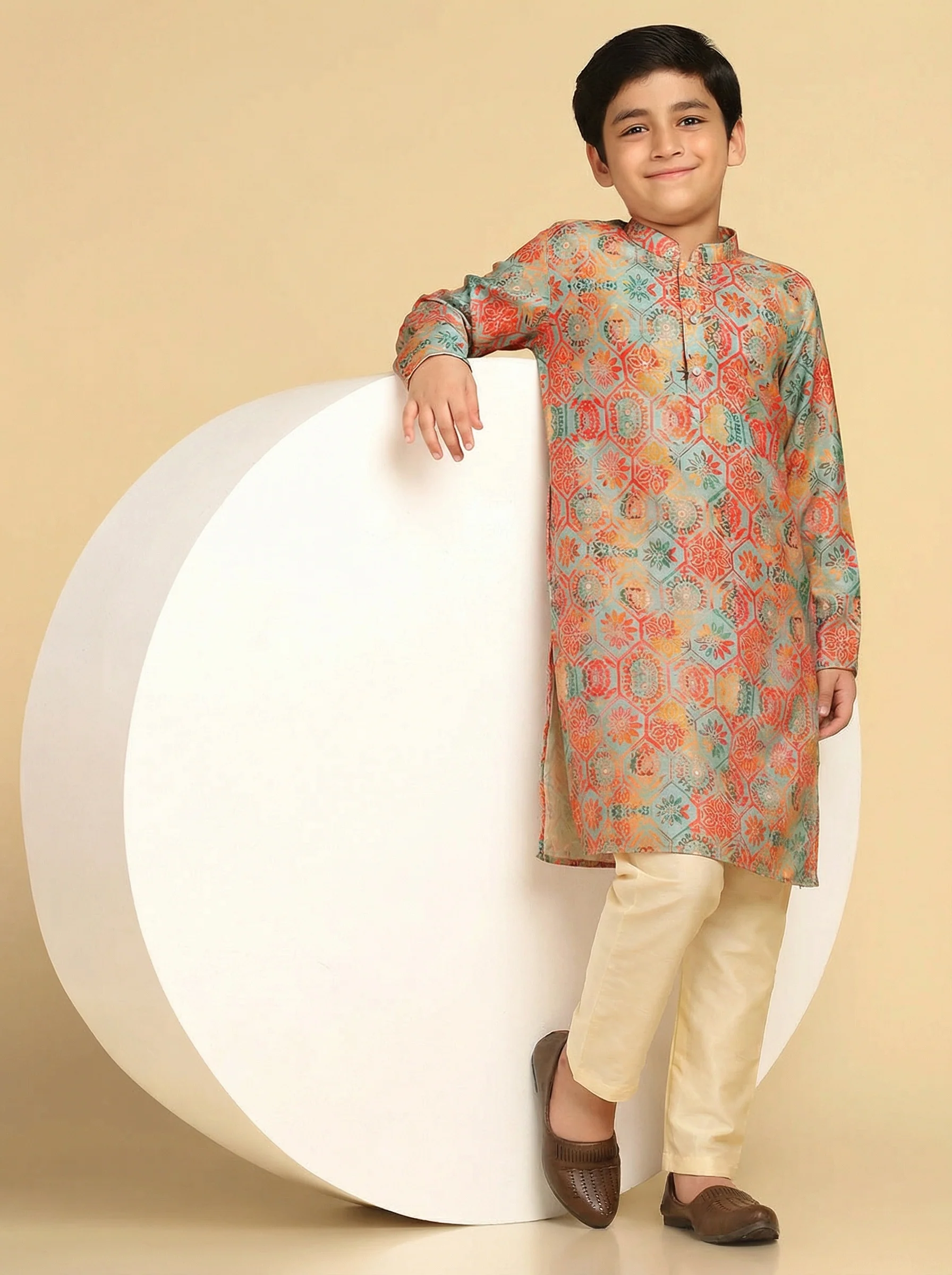 Multicolour Printed Kids Kurta Pyjama Set