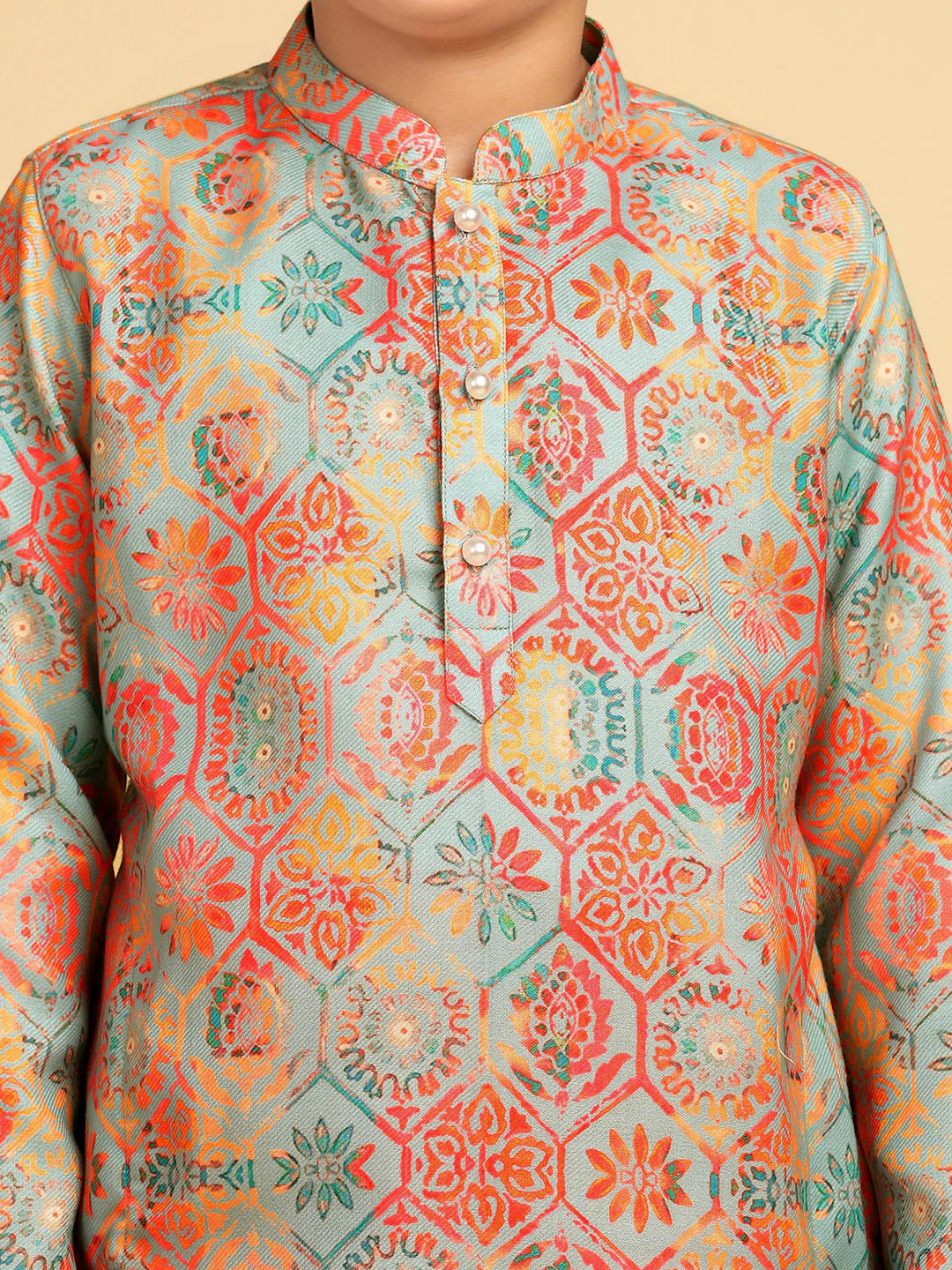 Multicolour Printed Kids Kurta Pyjama Set - Image 5