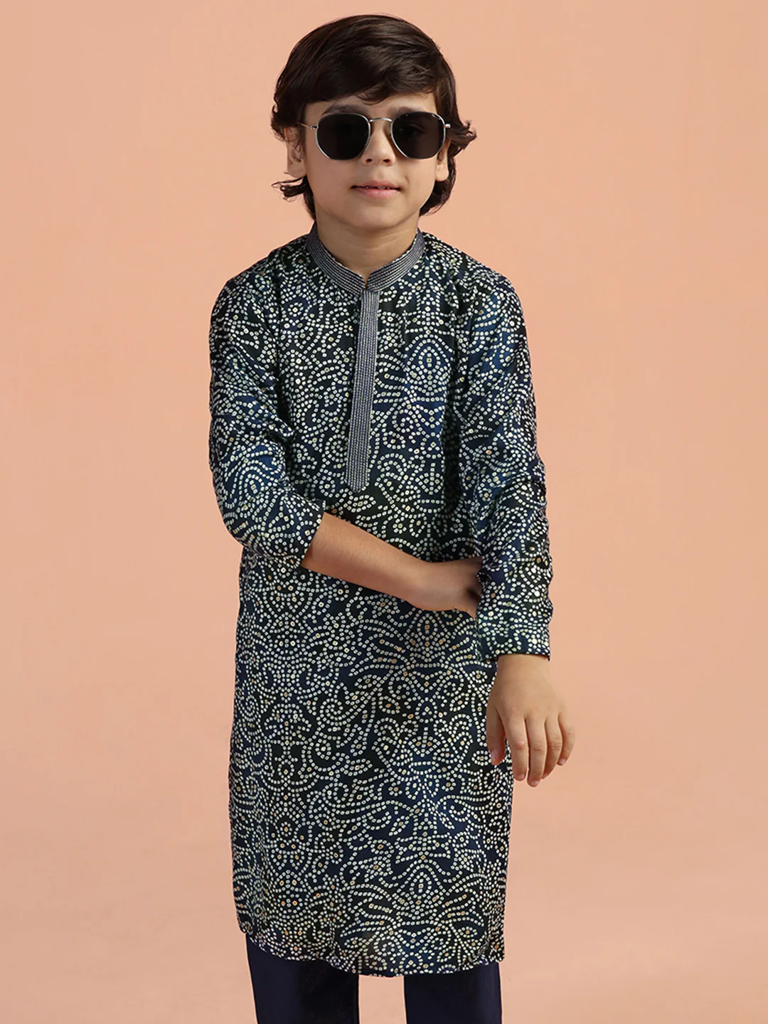 Navy Blue Bandhani Printed Kurta