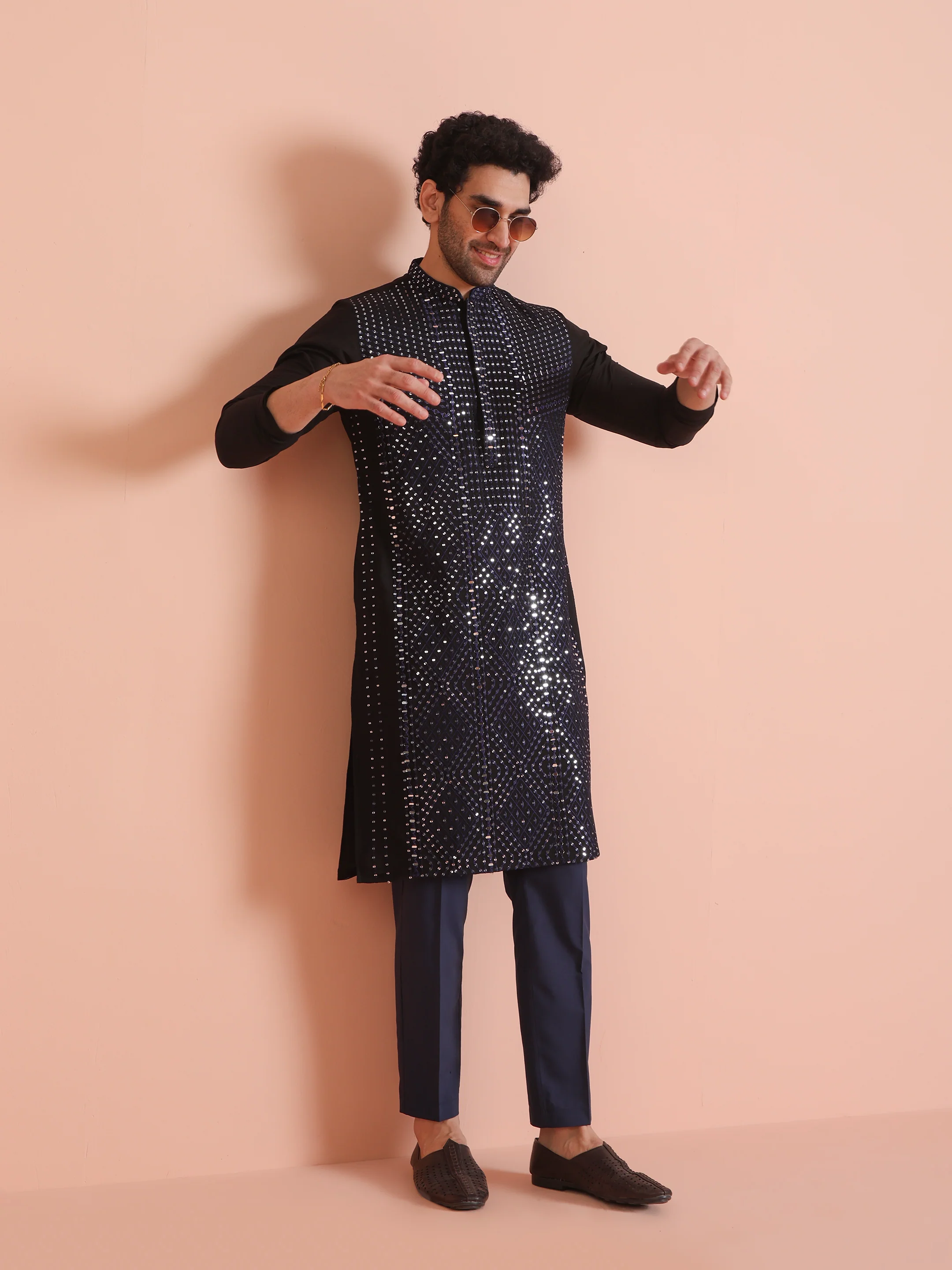 Navy Blue Blended Solid Trouser - Image 5