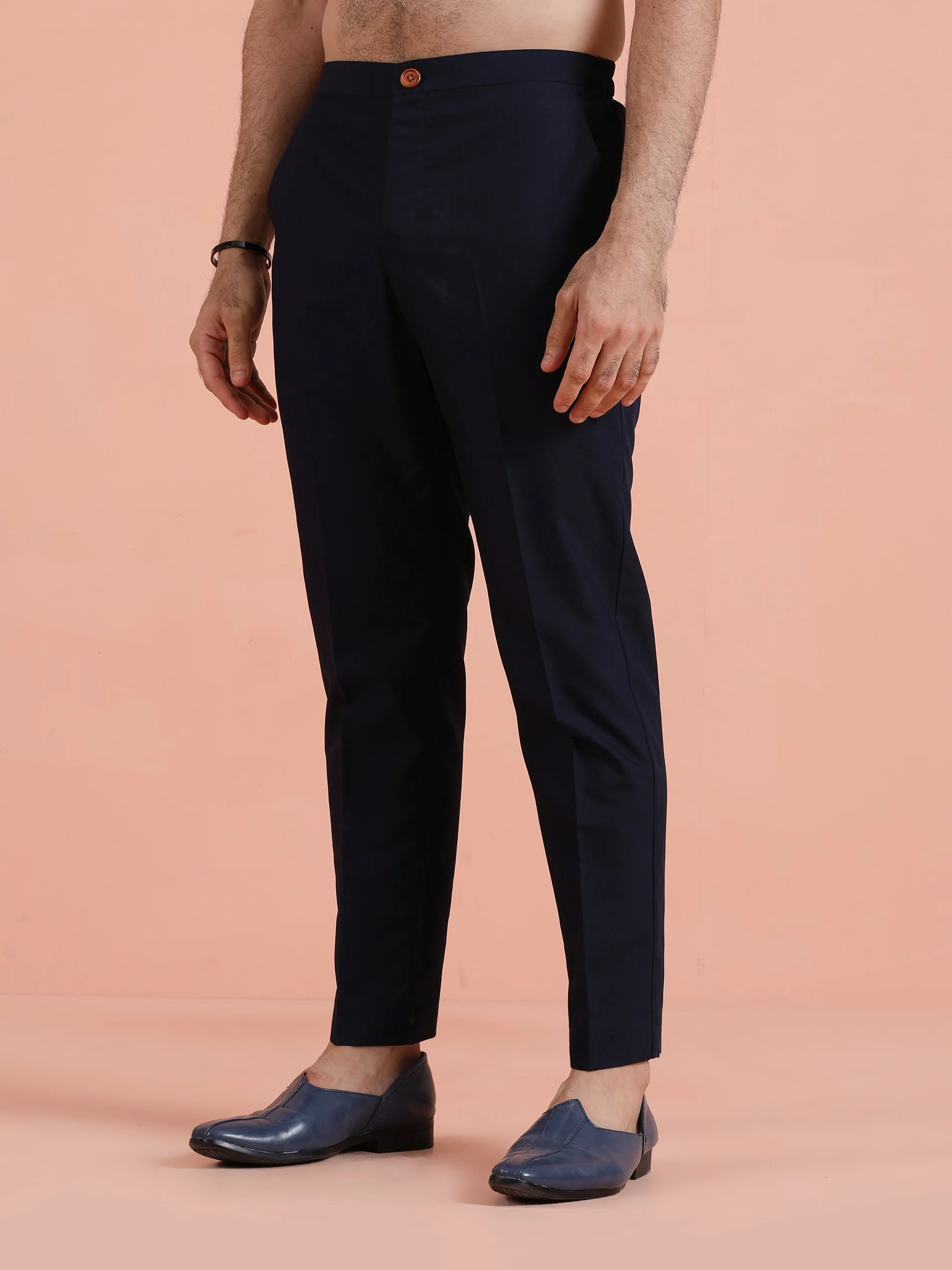 Navy Blue Cotton Silk Mirror Jacket Kurta Trouser Set - Image 6