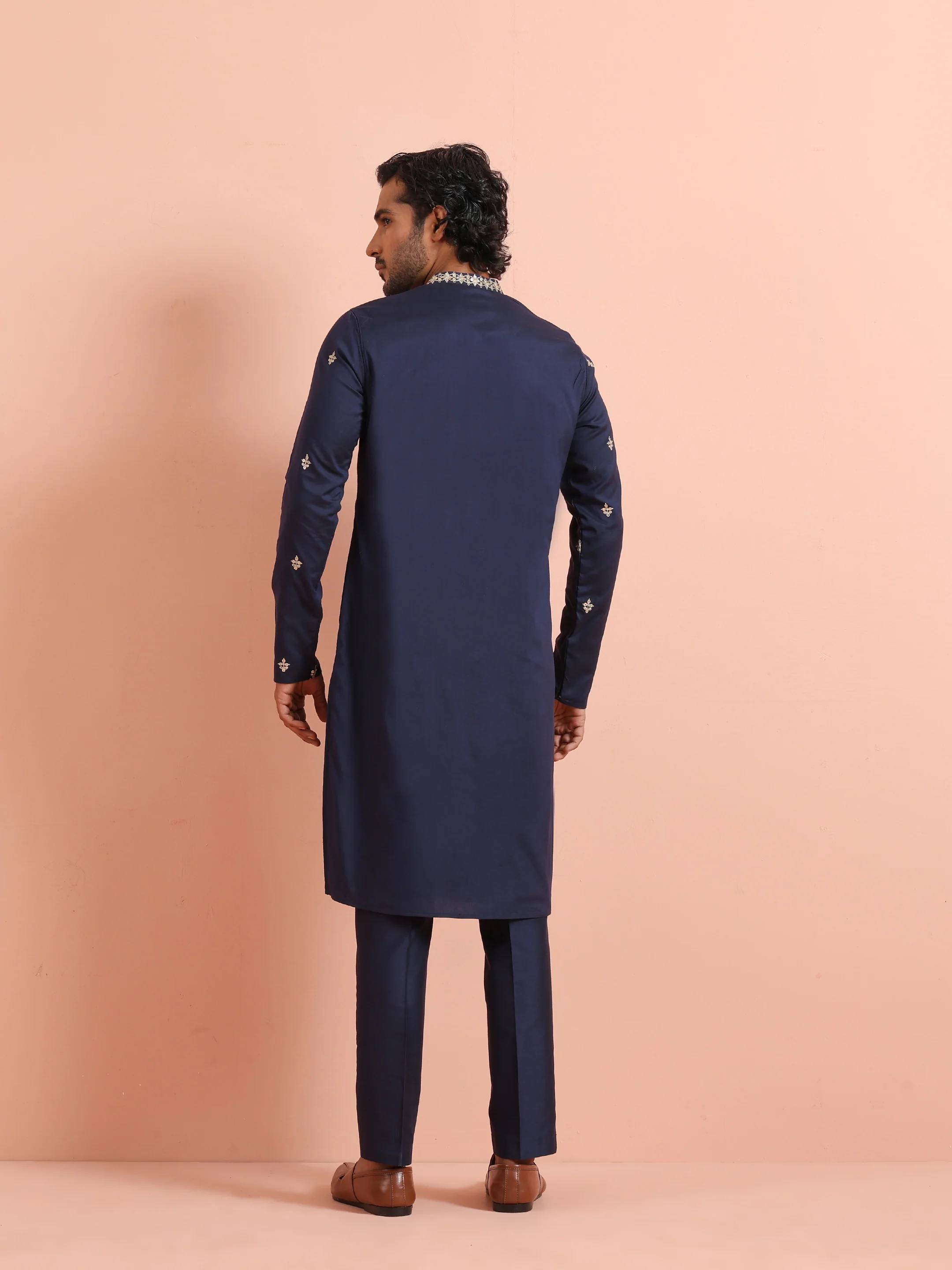 Navy Blue Embroidered Kurta Trouser Set - Image 4