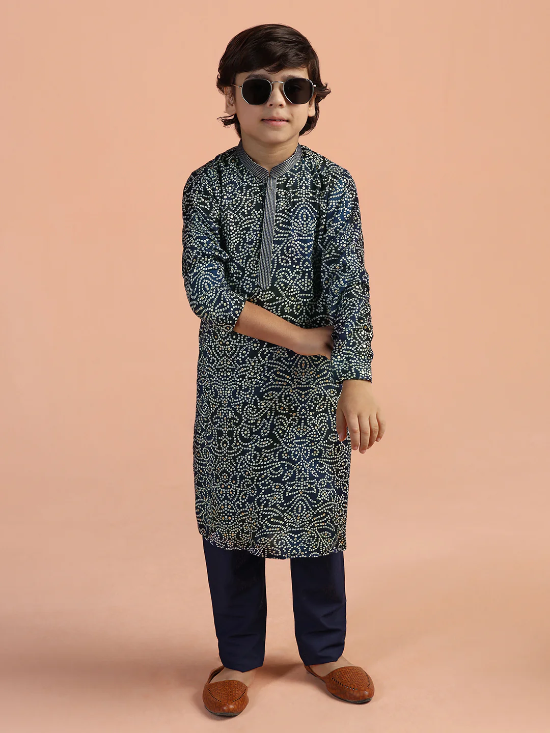 Navy Blue Printed Kids Kurta Set