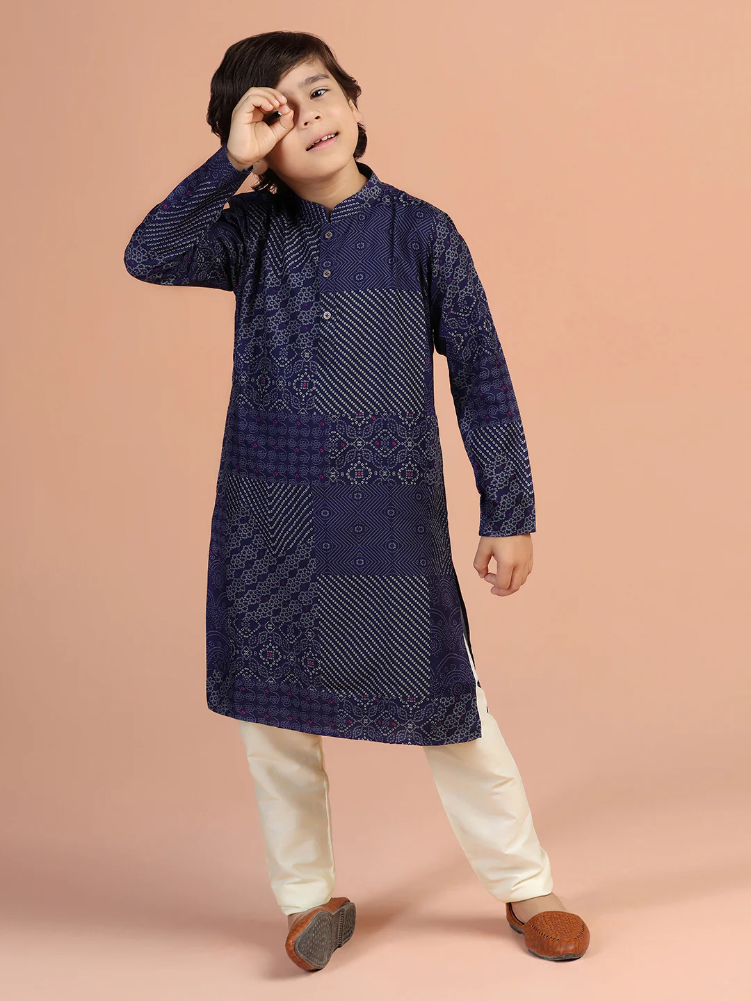 Navy Blue Printed Kurta - Image 7