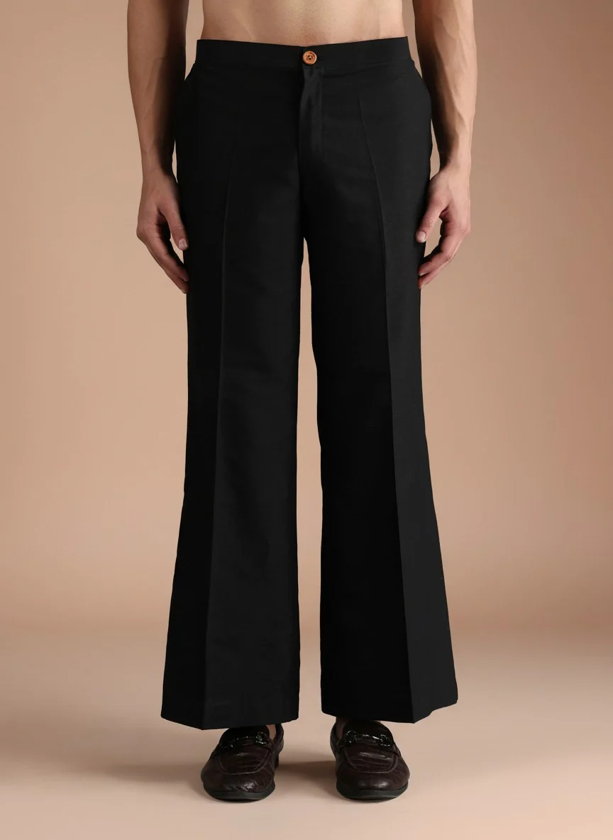 Navy Blue Silk Blend Textured Mid Kurta Jacket Wide Leg Trouser Set - Image 5