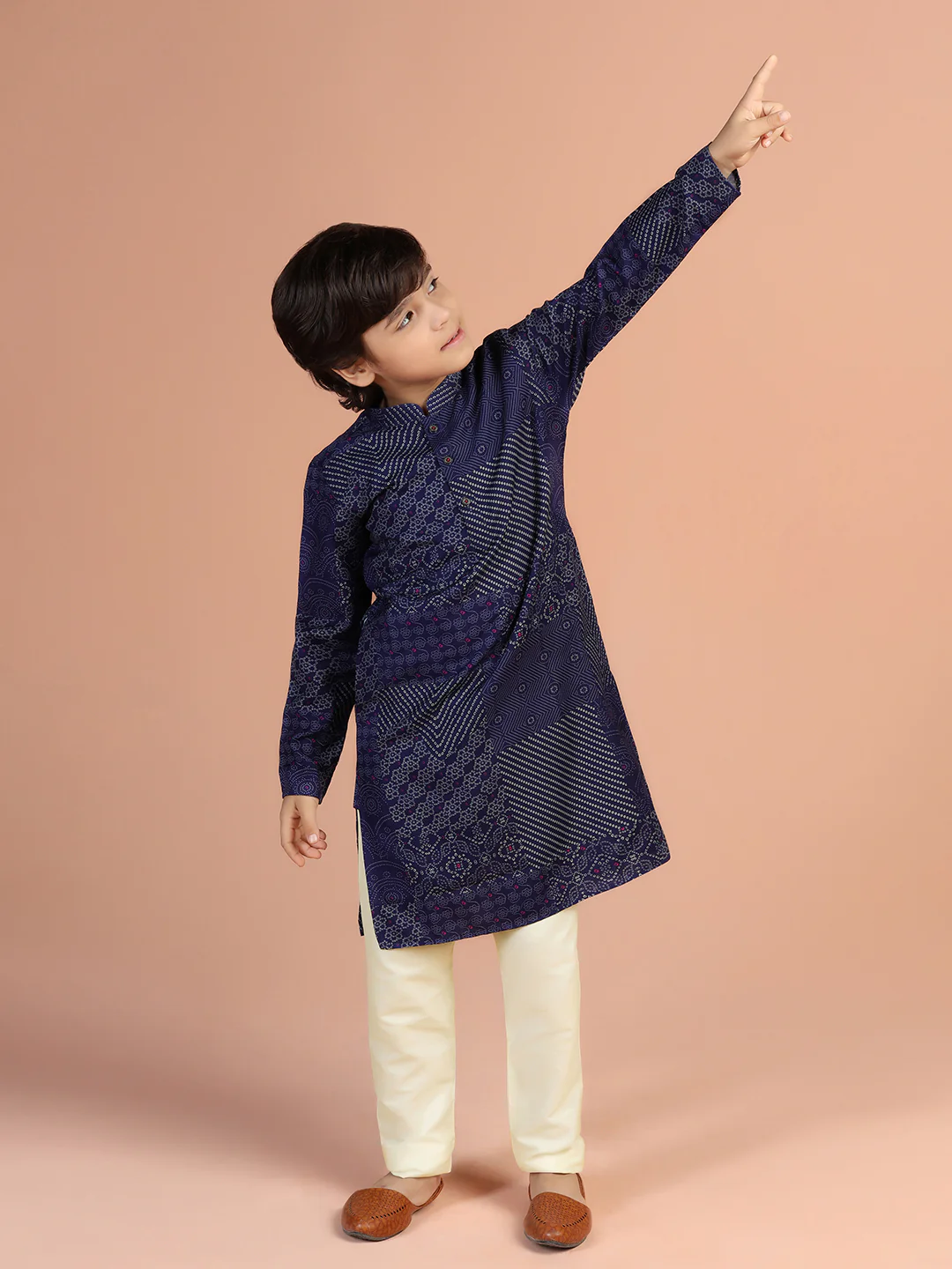 Navy Geometric Print Kids Kurta Set