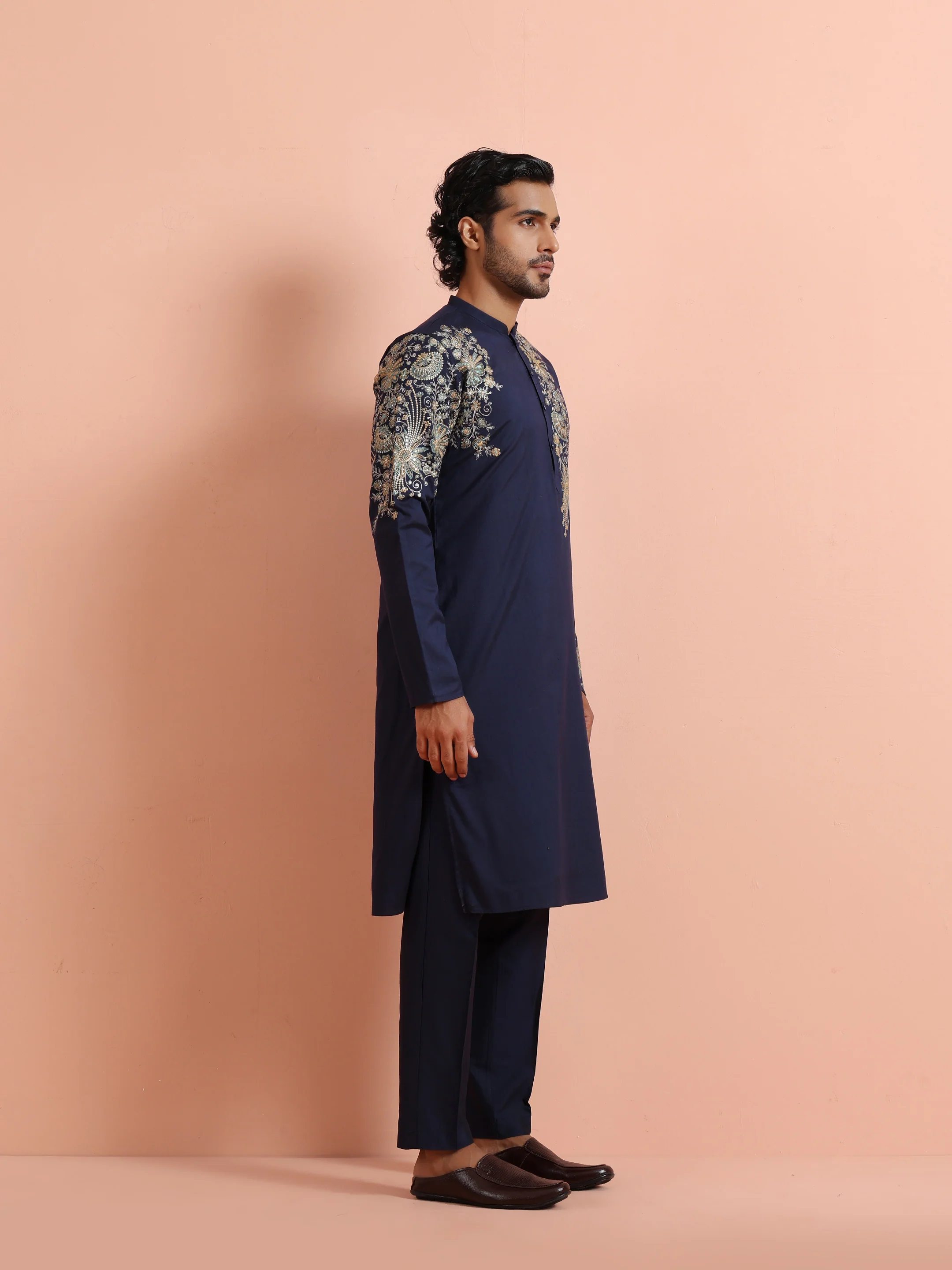 Navy Kurta with Heavy Embroidery - Image 2