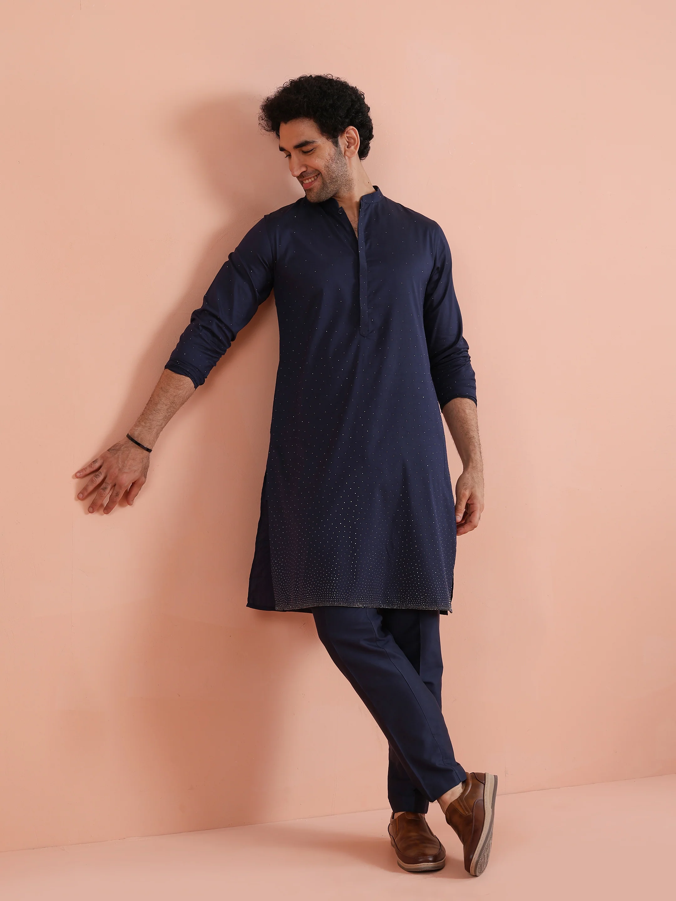 Navy Kurta with Subtle Embellishment - Image 7