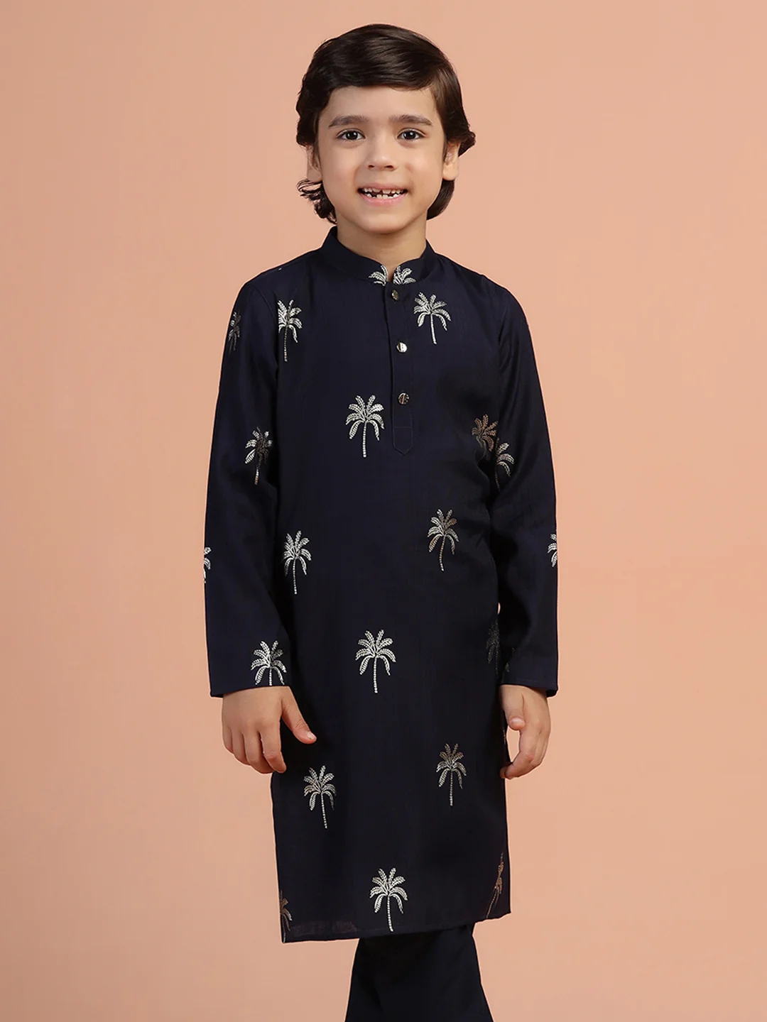 Navy Palm Print Kurta