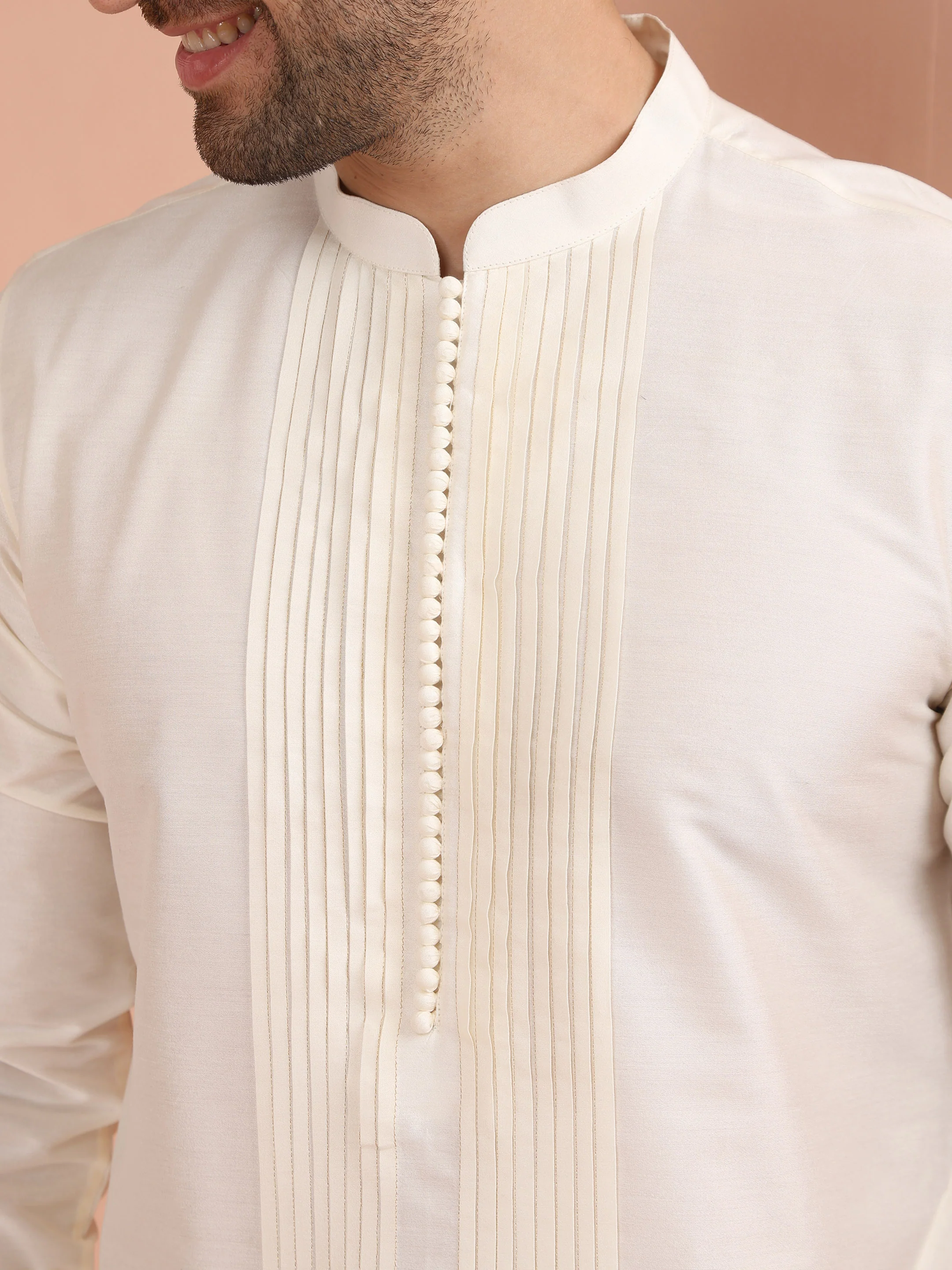 Off-White Cotton Blend Solid Long Kurta - Image 5