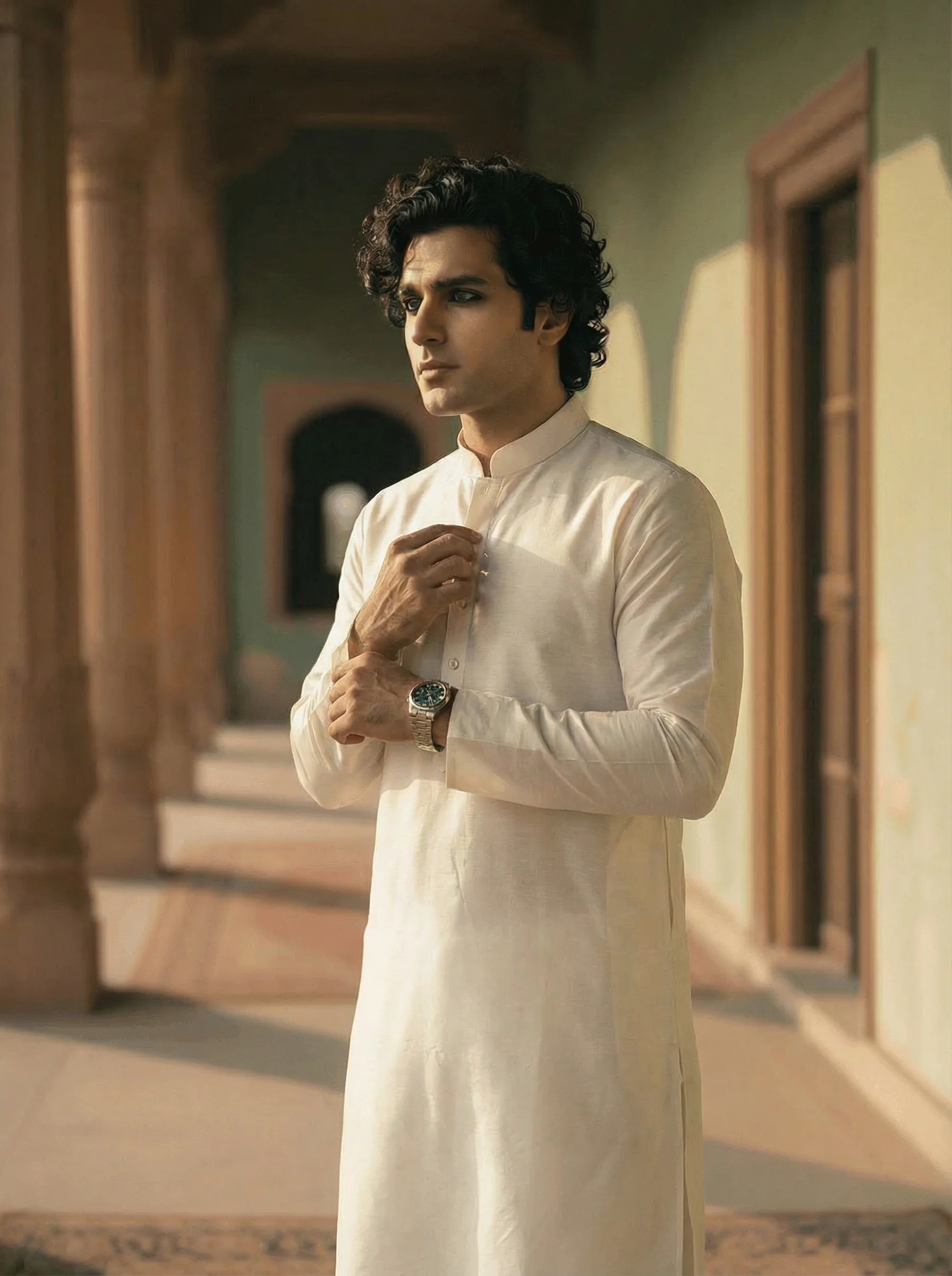 Off-White Cotton Blend Solid Plain Kurta