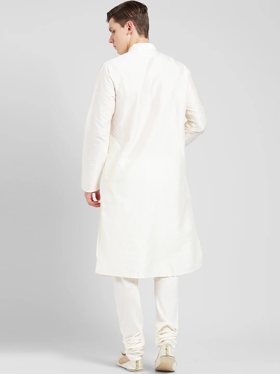 Off-White Cotton Blend Solid Plain Kurta - Image 4