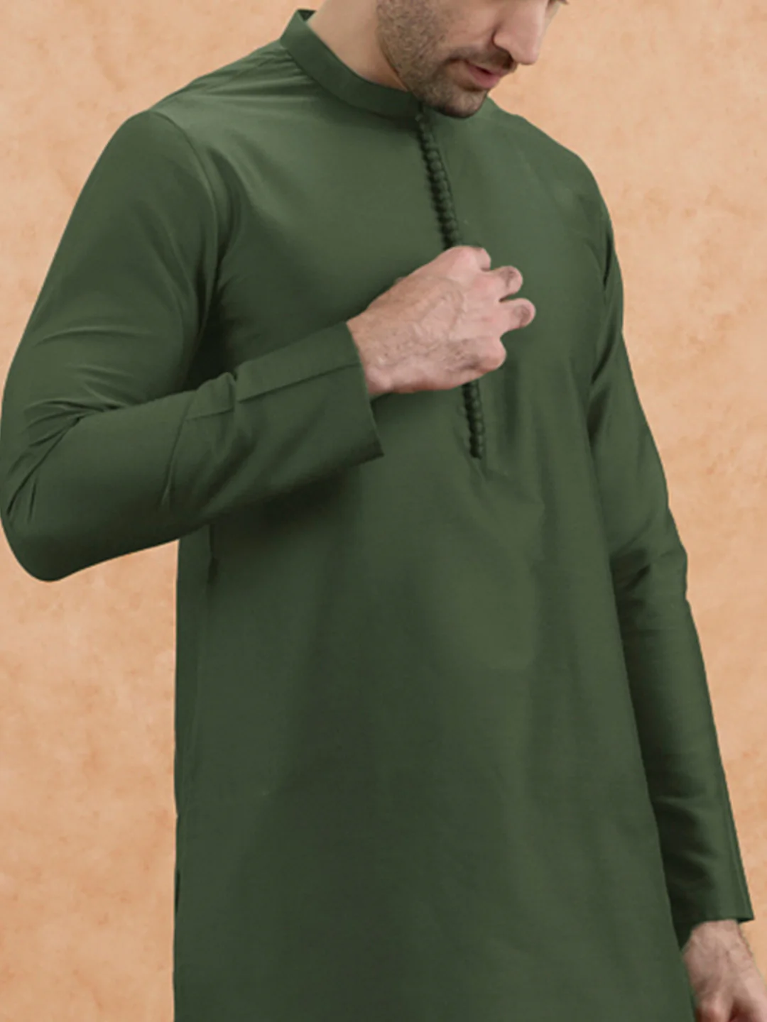 Olive Poly Silk Solid Kurta Trouser Set - Image 5