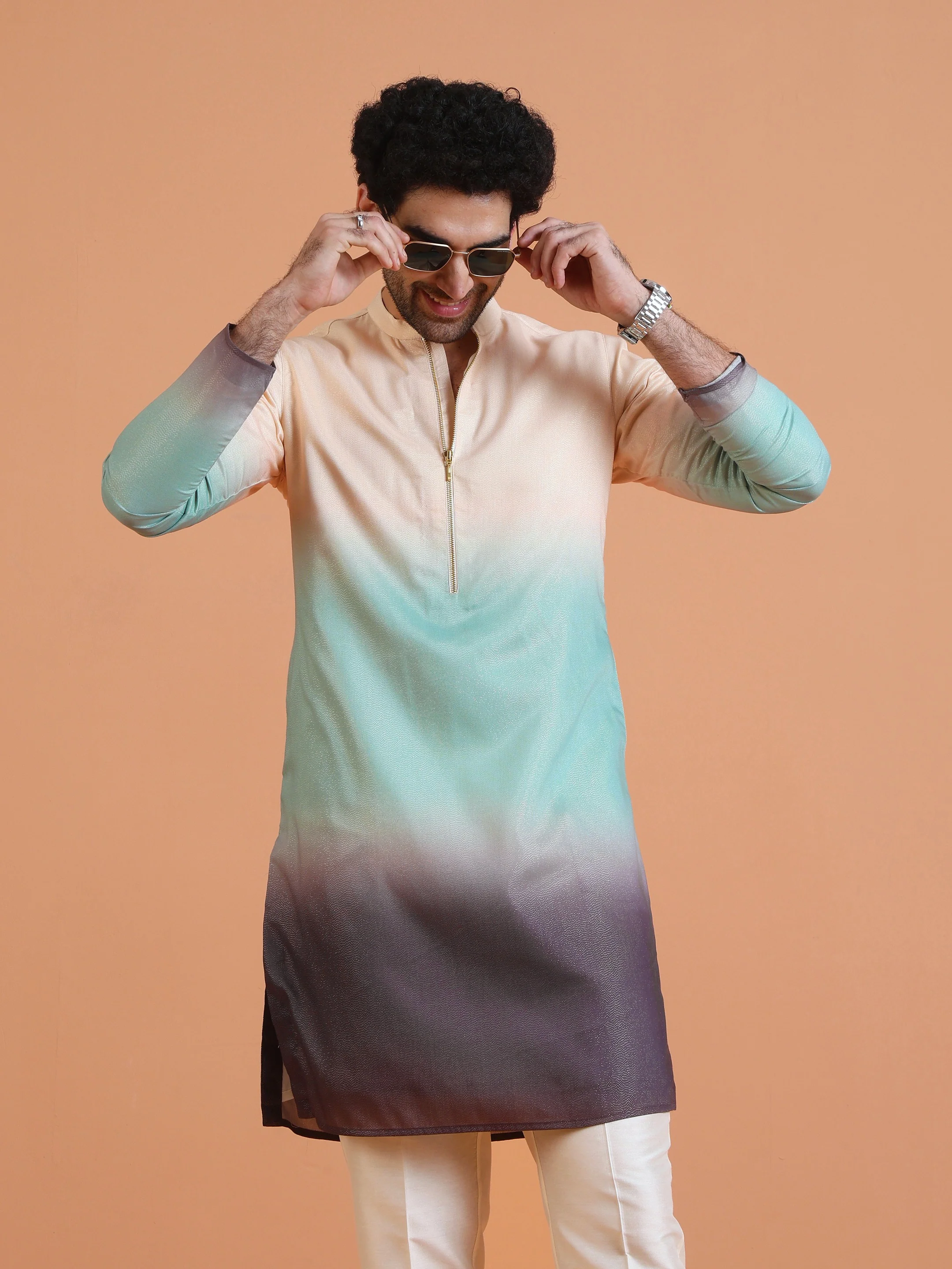Ombre Cotton Silk Zipped Kurta
