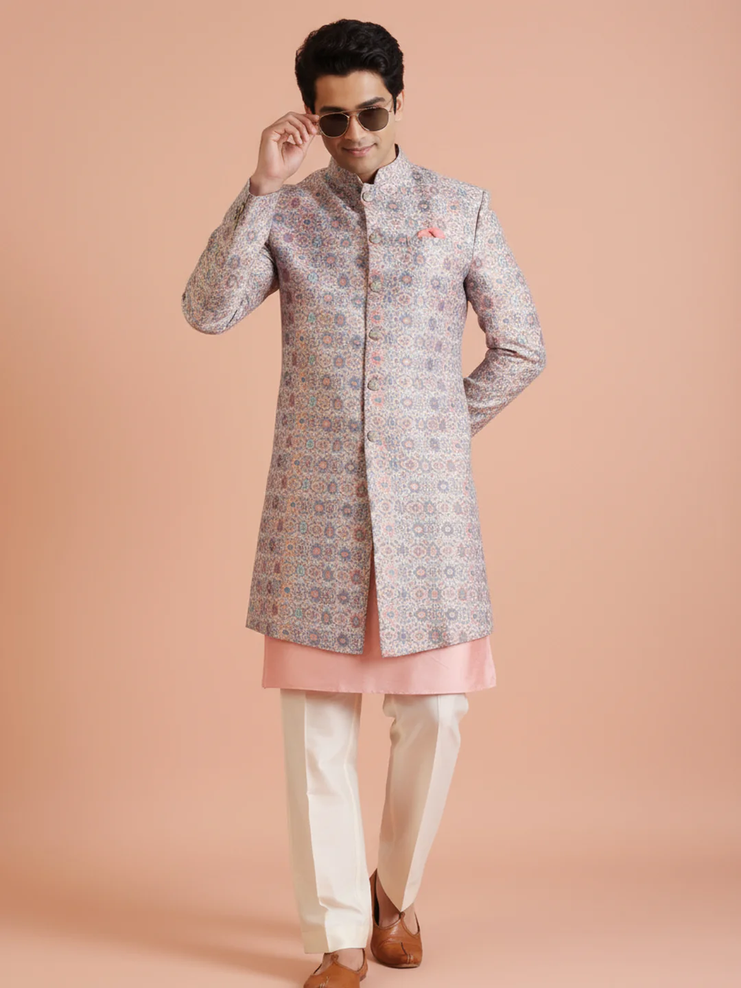 Pastel Sherwani Kurta Trouser Set