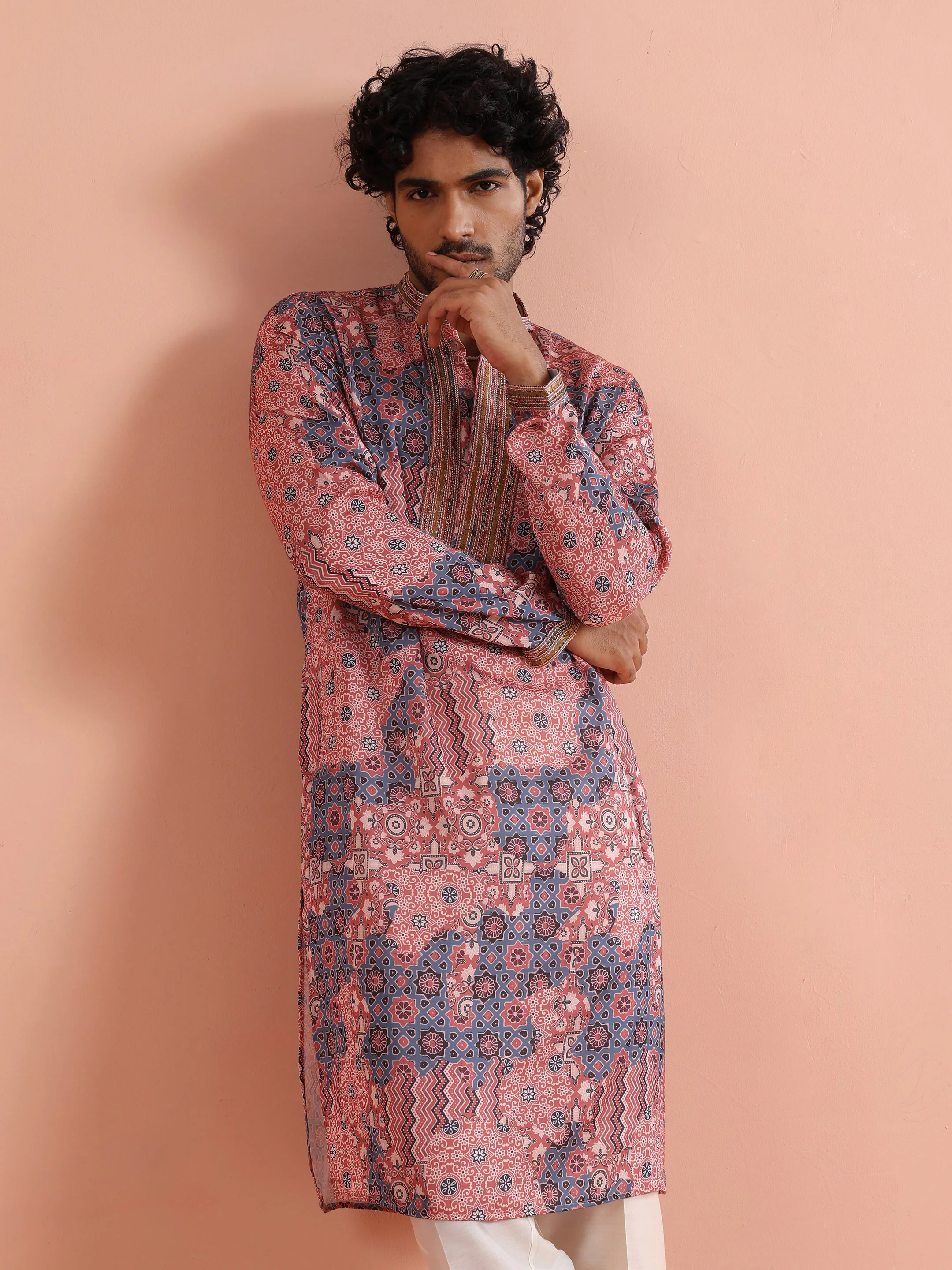 Peach Geometric Printed Kurta