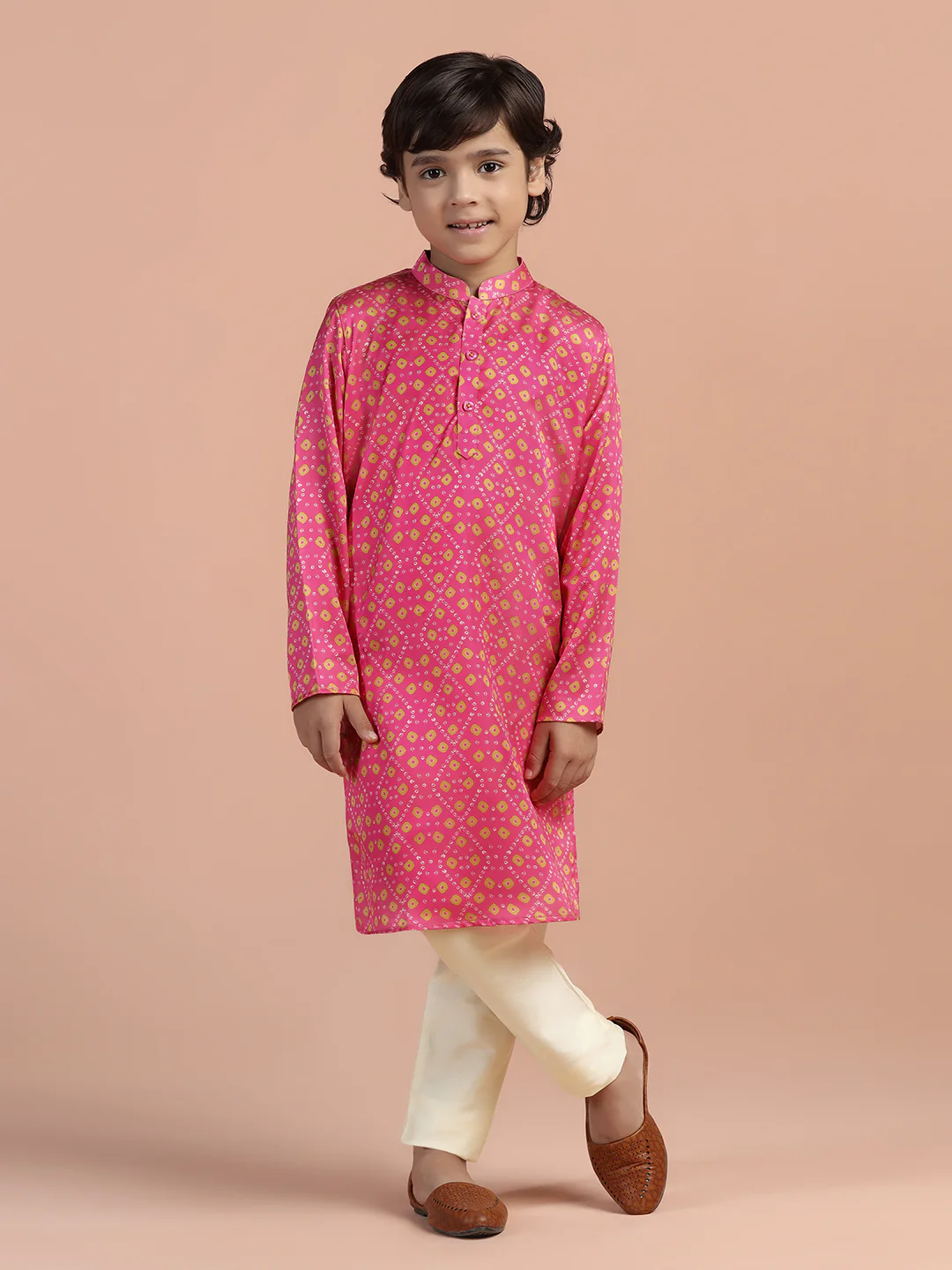 Pink Gold Printed Kids Kurta Set