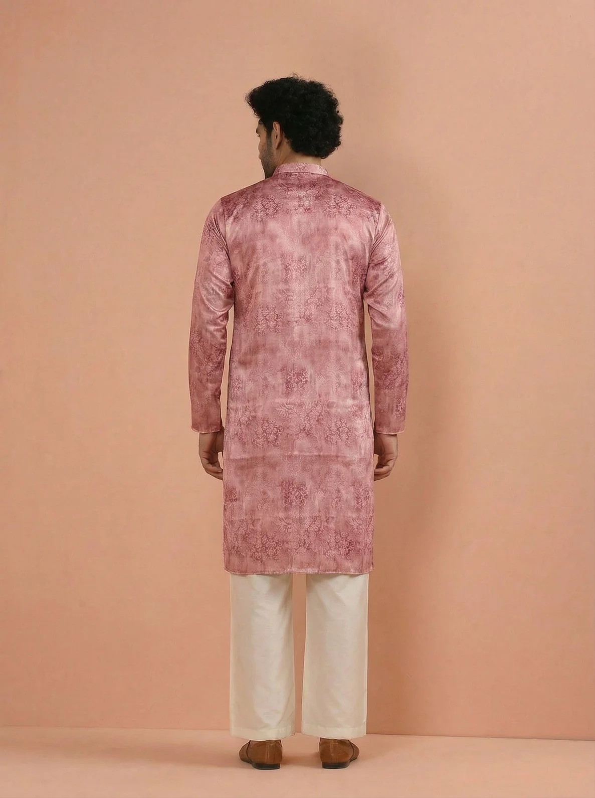 Pink Cotton Blend Embroidered Kurta Wide Leg Trouser Set - Image 3