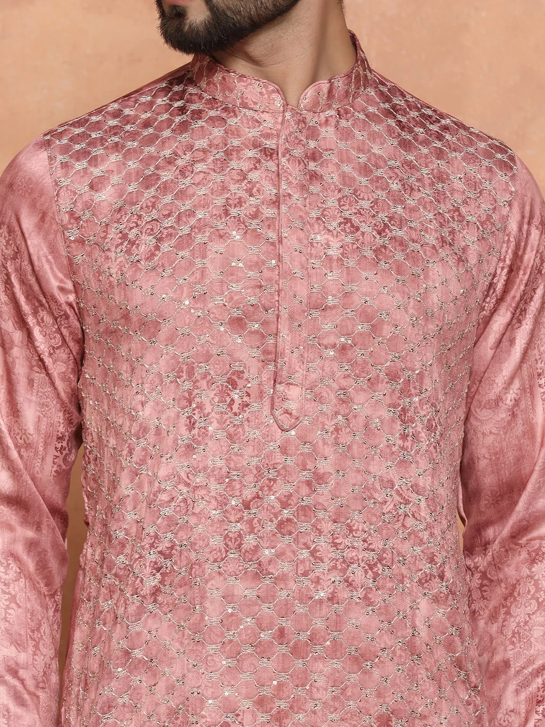 Pink Cotton Blend Embroidered Kurta Wide Leg Trouser Set - Image 4