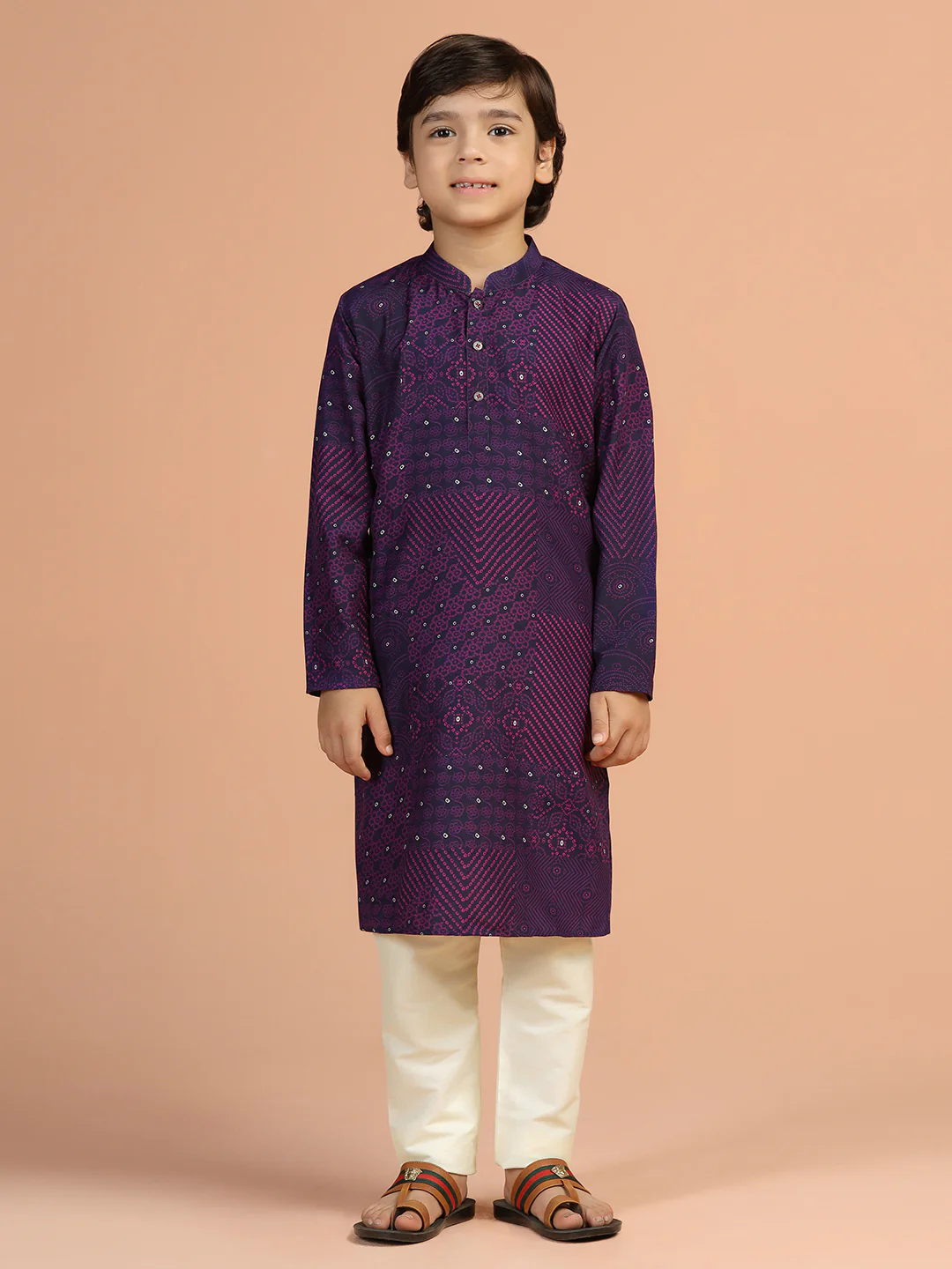 Purple Mirror Print Kids Kurta Set - Image 7