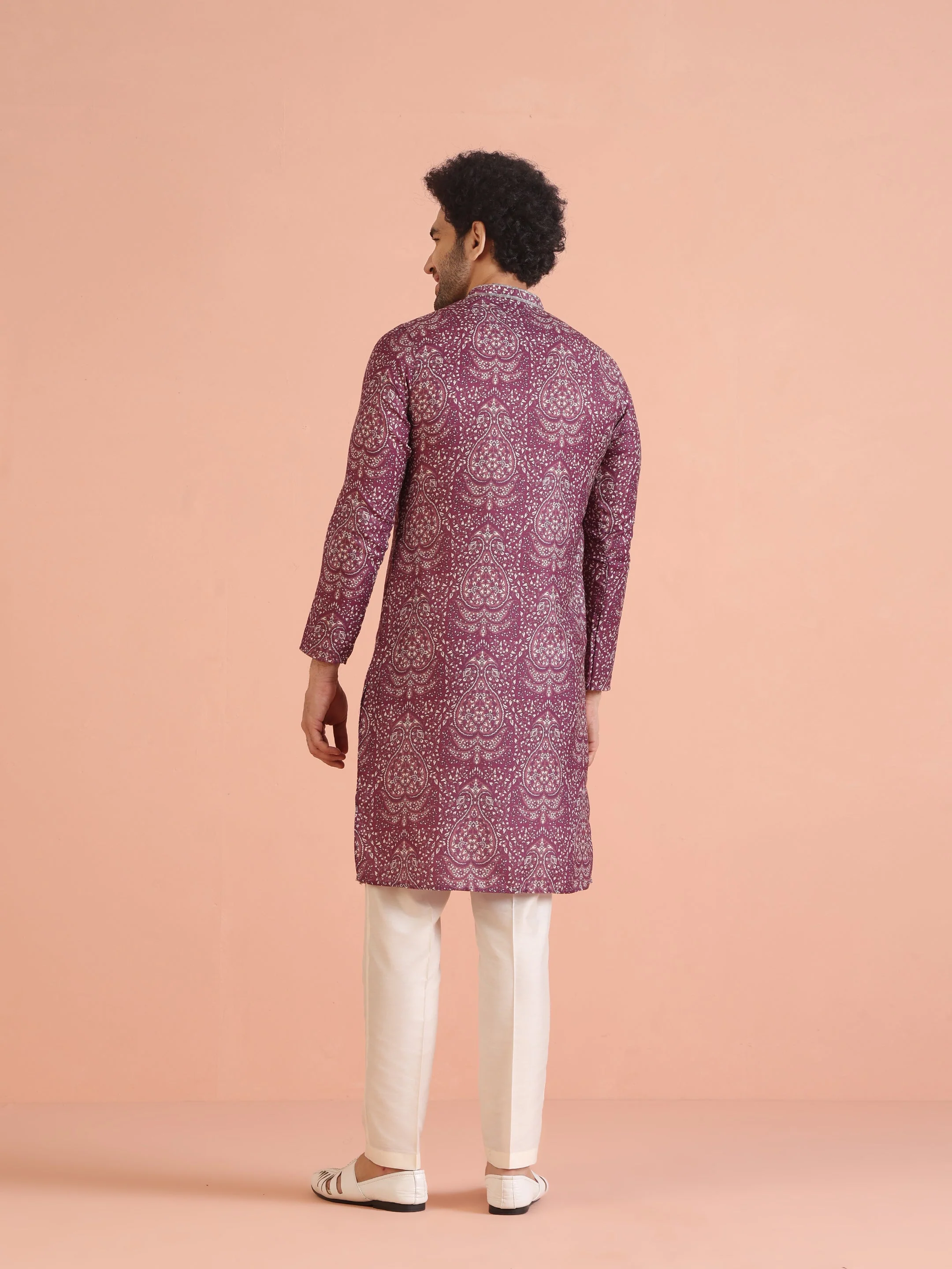 Magenta Pashmina Printed Kurta Trouser Set - Image 5