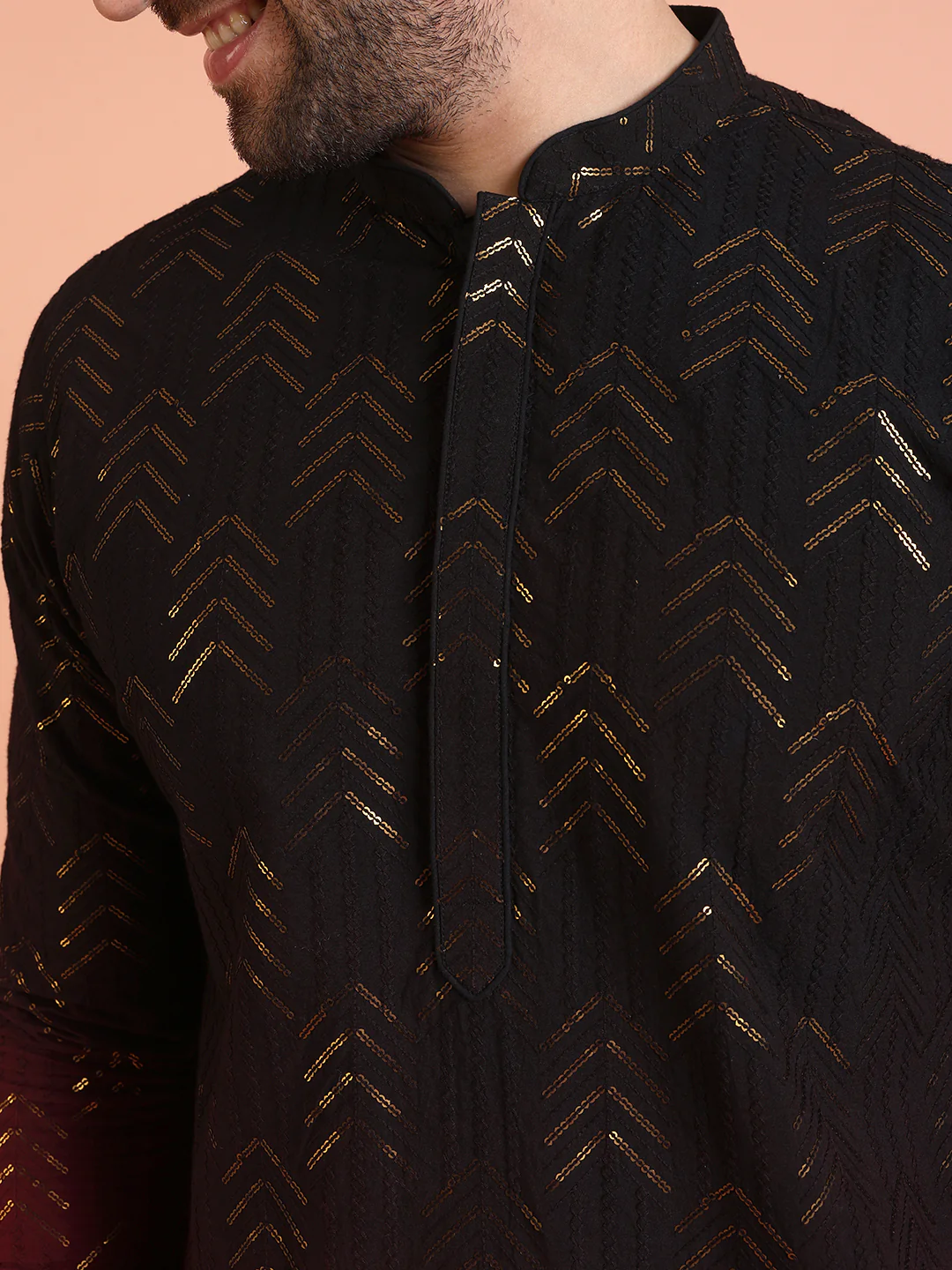 Red Cotton Embellished Long Kurta - Image 5