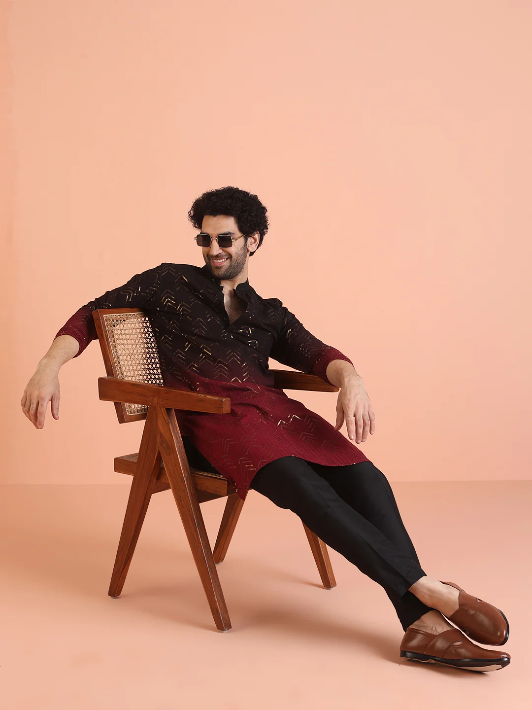 Red Cotton Embellished Long Kurta - Image 7