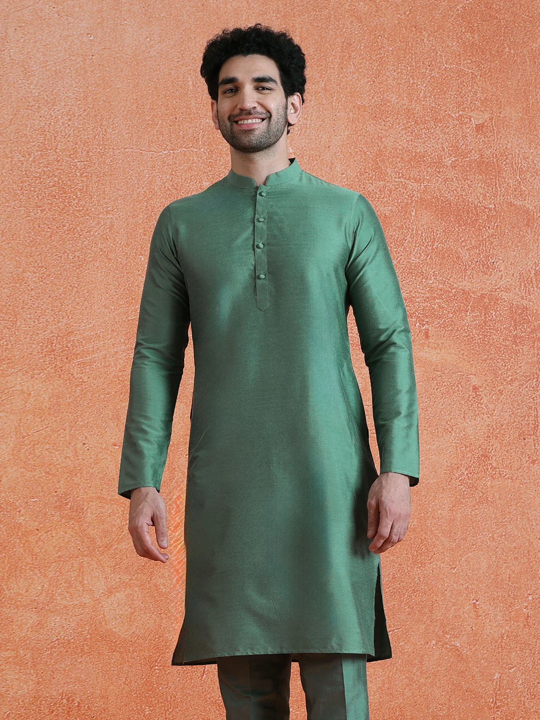 Sage Cotton Blend Solid Plain Kurta
